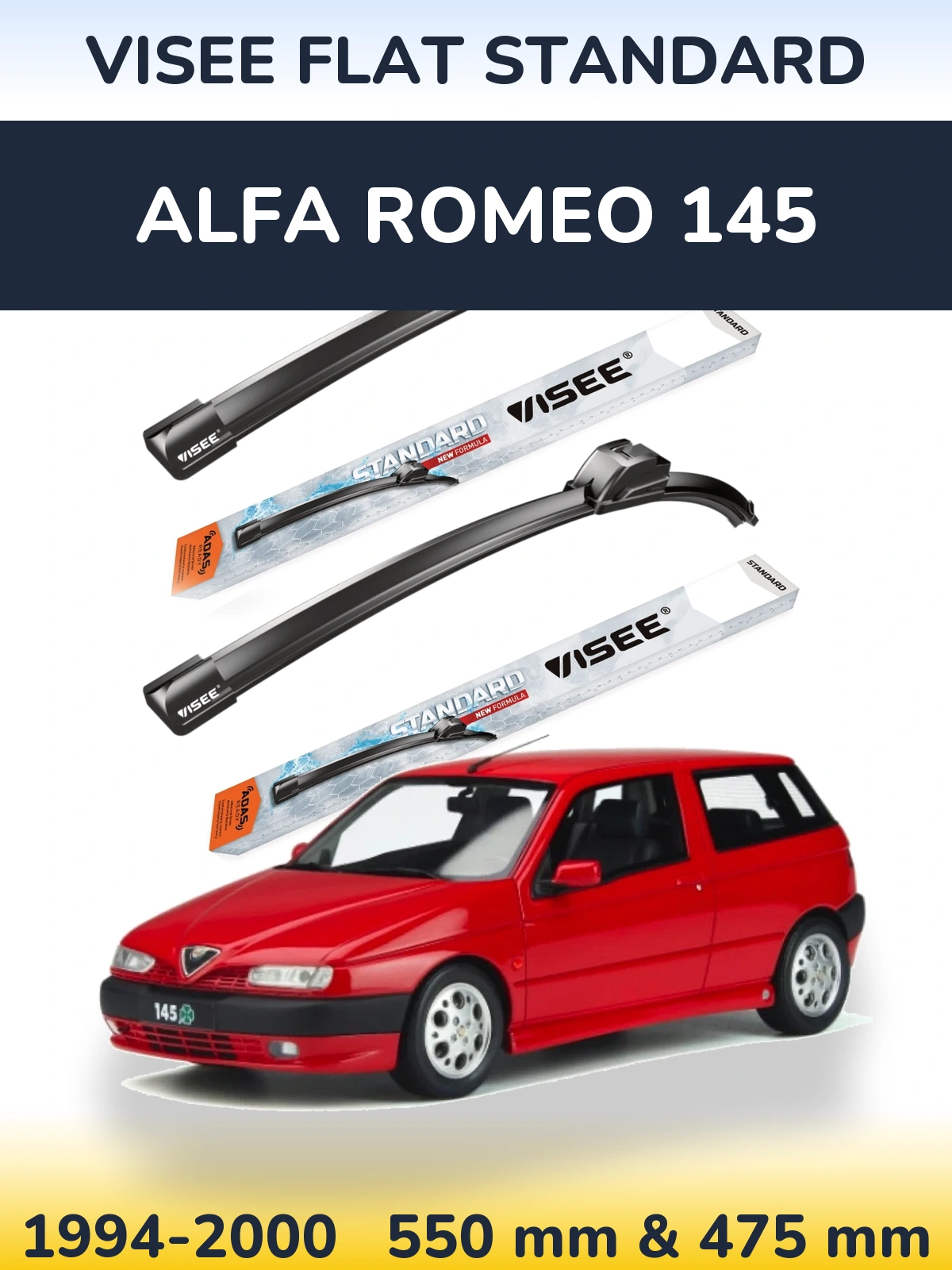 Front wiper blade set VISEE FLAT STANDARD 550 & 475 mm for Alfa Romeo 145 1994-2000