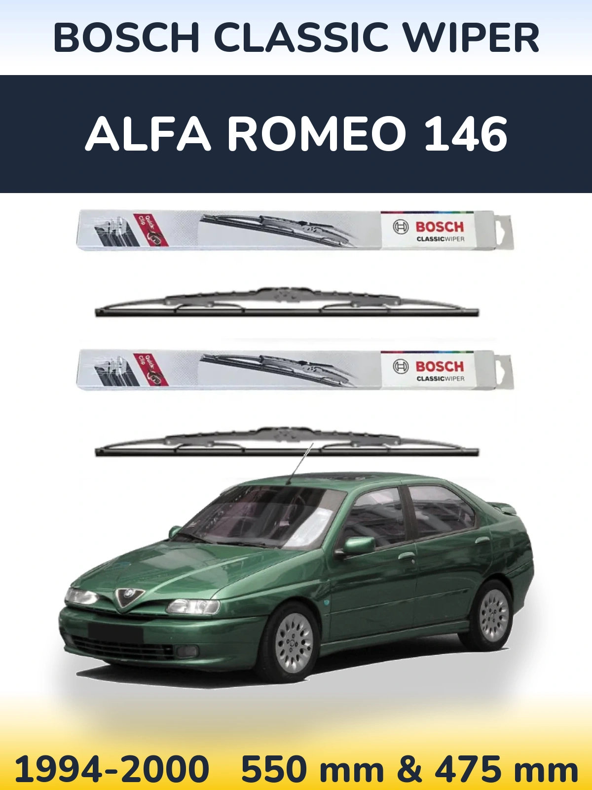 Комплект передніх щіток BOSCH Classic Wiper 550 & 475 мм для Alfa Romeo 146 1994-2000