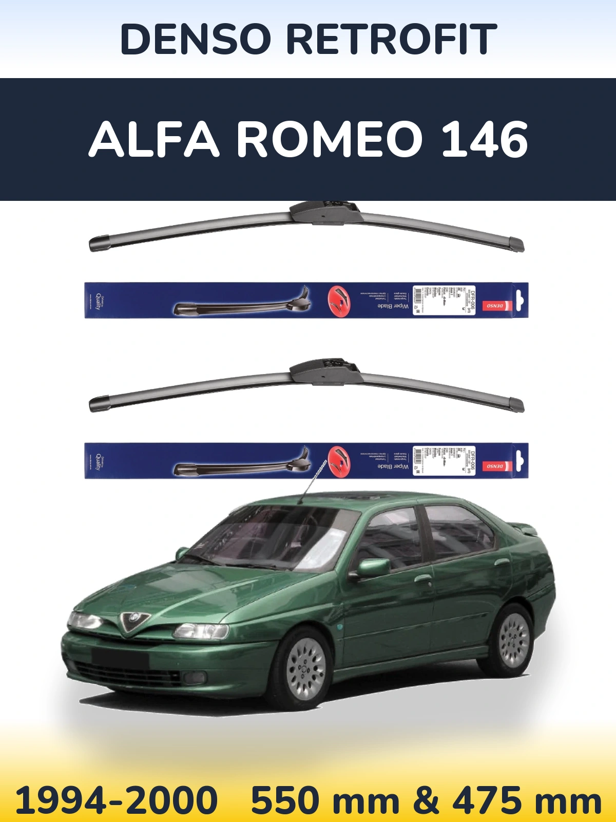 Комплект передніх щіток Denso Retrofit 550 & 475 мм для Alfa Romeo 146 1994-2000