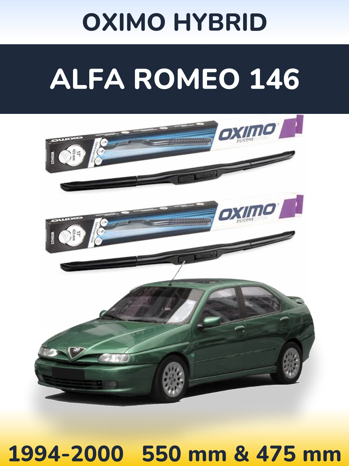 Front wiper blade set Oximo Hybrid 550 & 475 mm for Alfa Romeo 146 1994-2000