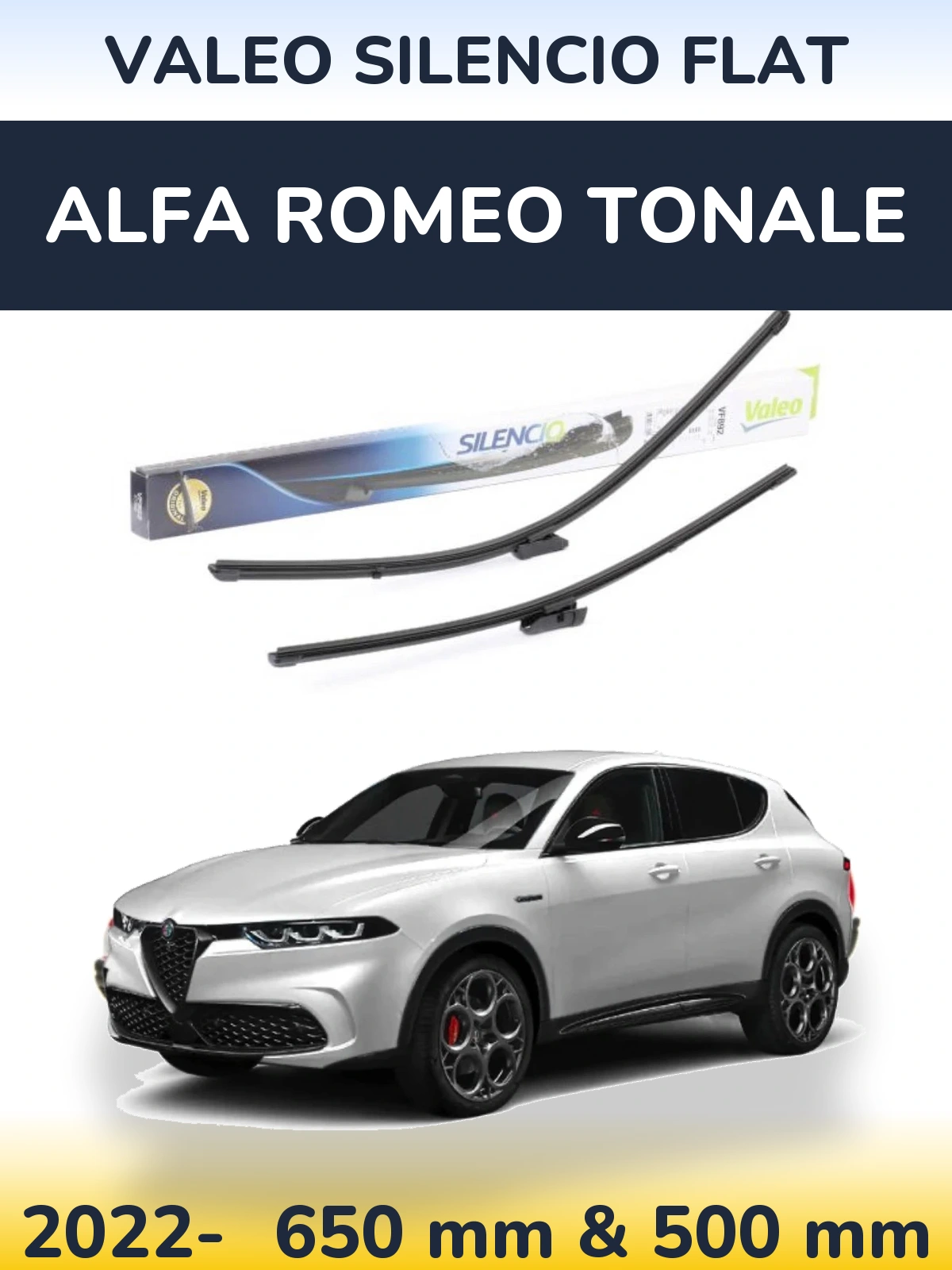 Front wiper blade set Valeo Silencio Flat 630 & 500 mm for Alfa Romeo Tonale 2022-2026