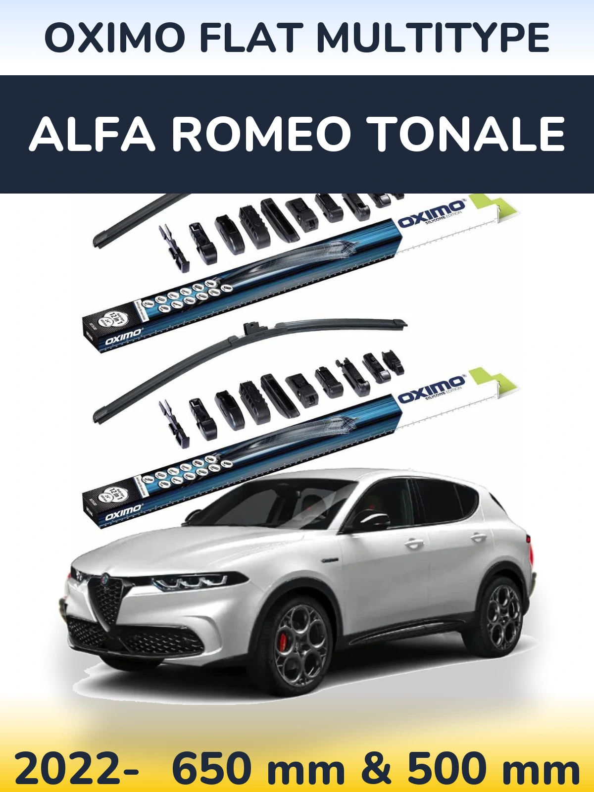Front wiper blade set Oximo Flat MultiTypee 650 & 500 mm for Alfa Romeo Tonale 2022-2026
