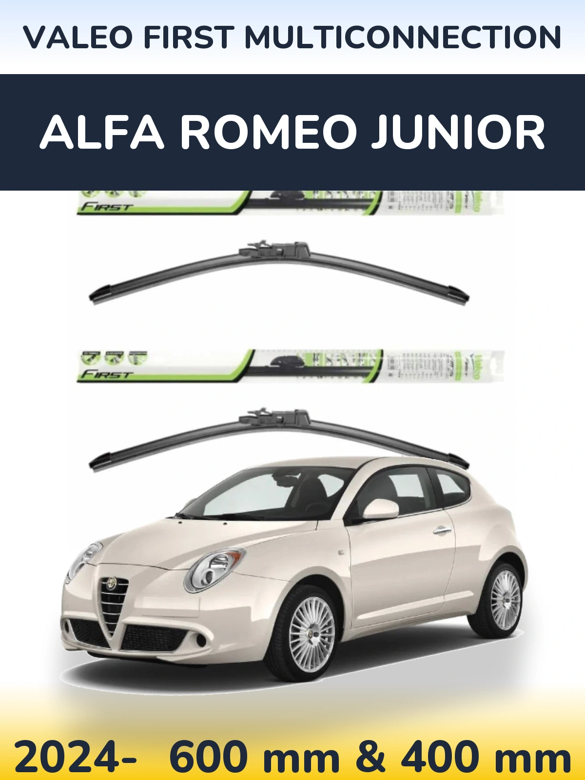 Front wiper blade set Valeo First MultiConnection 600 & 400 mm for Alfa Romeo Junior 2024-2026