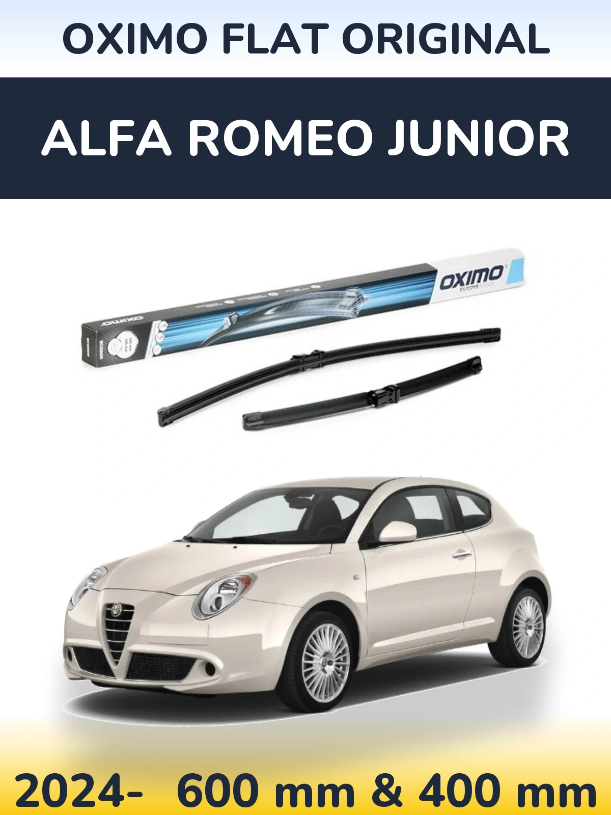 Front wiper blade set Oximo Flat Original 600 & 400 mm for Alfa Romeo Junior 2024-2026