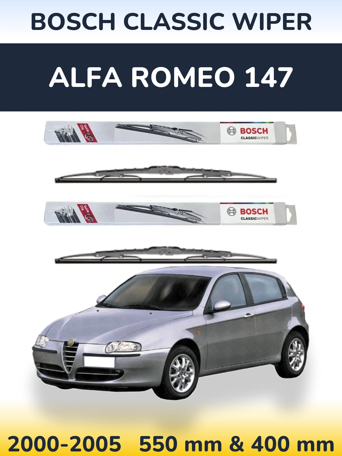 Front wiper blade set BOSCH Classic Wiper 550 & 400 mm for Alfa Romeo 147 2000-2005