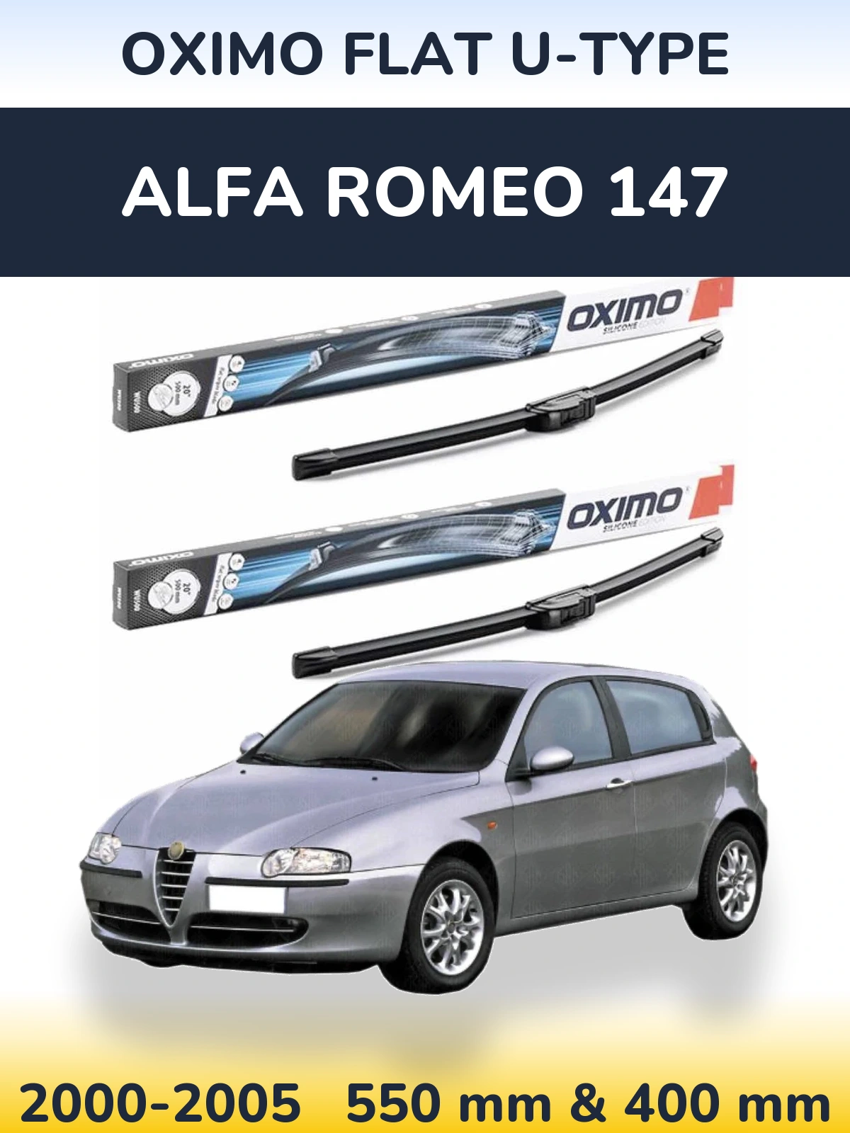 Front wiper blade set Oximo Flat U-type 550 & 400 mm for Alfa Romeo 147 2000-2005