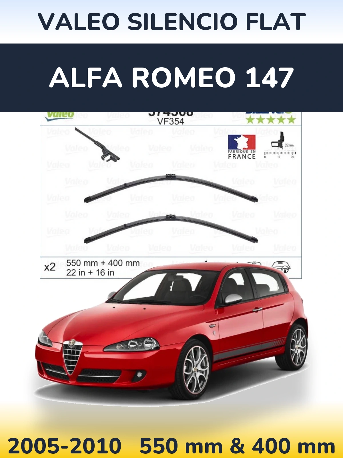 Комплект передних дворников Valeo Silencio Flat 550 & 400 мм для Alfa Romeo 147 2005-2010