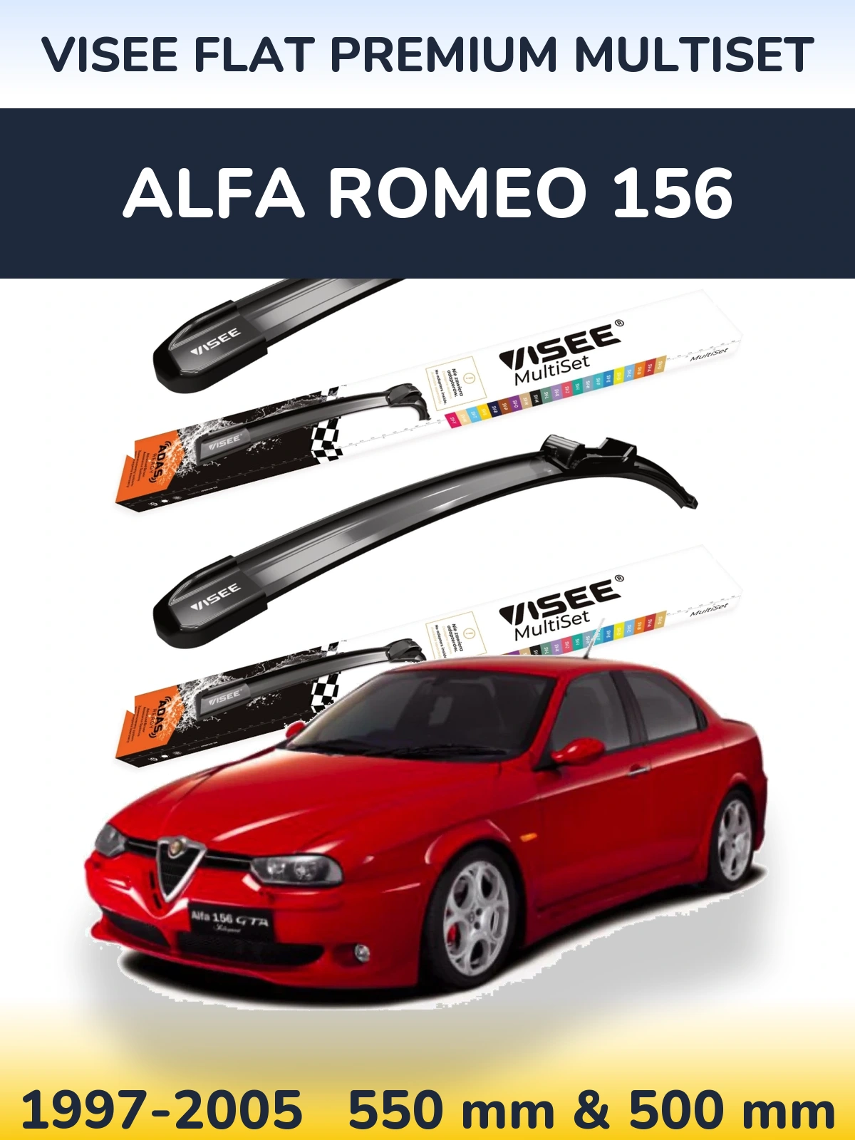 Комплект передних дворников VISEE FLAT PREMIUM MultiSet 550 & 500 мм для Alfa Romeo 156 1997-2005