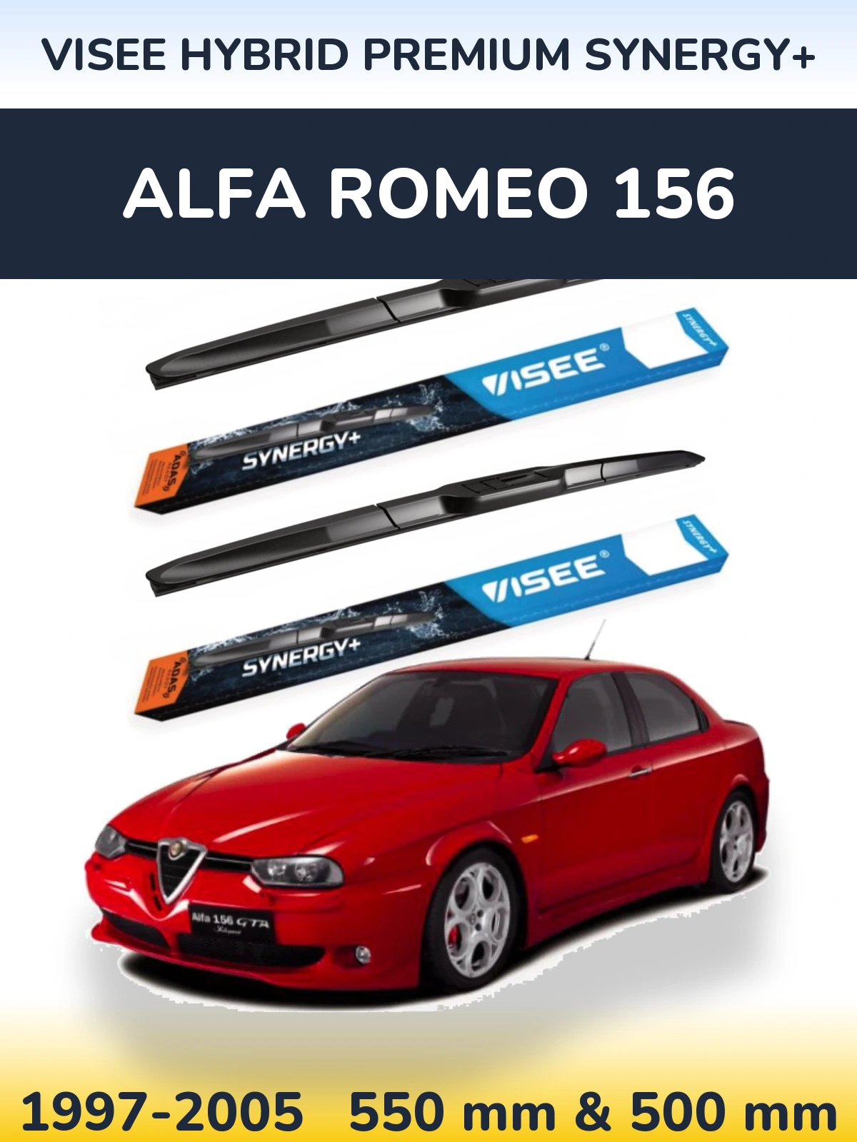 Front wiper blade set VISEE HYBRID PREMIUM SYNERGY+ 550 & 500 mm for Alfa Romeo 156 1997-2005