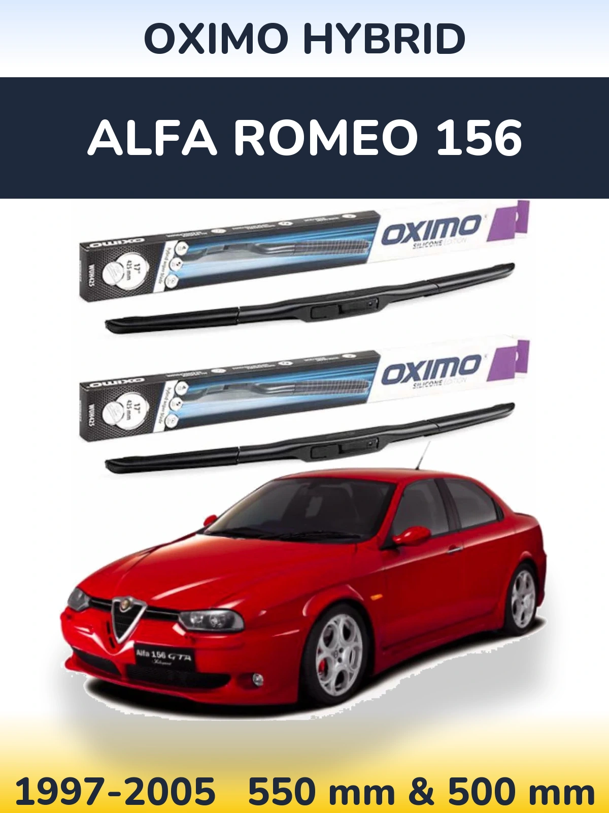 Front wiper blade set Oximo Hybrid 550 & 500 mm for Alfa Romeo 156 1997-2005