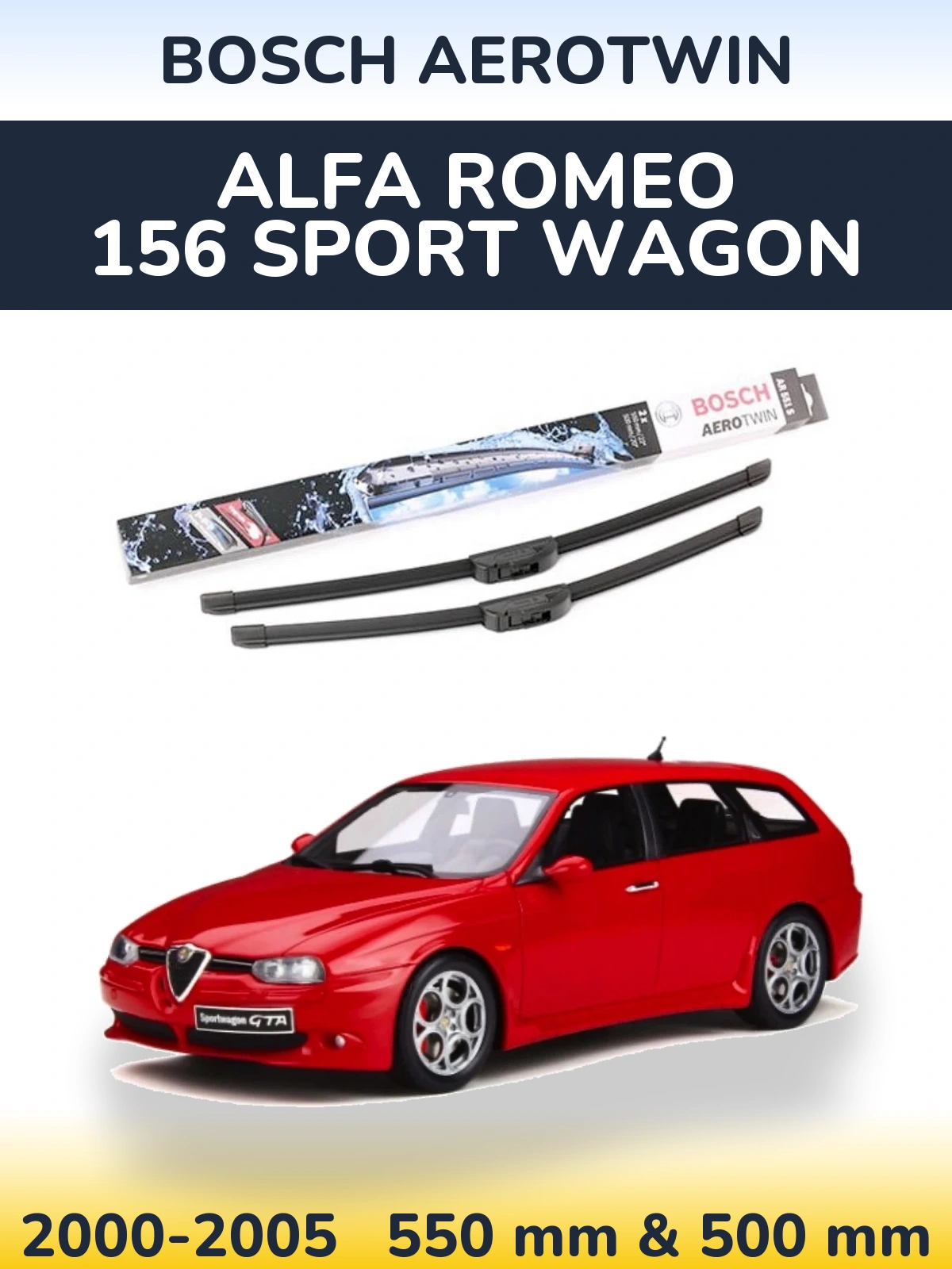 Front wiper blade set BOSCH AeroTwin 550 & 500 mm for Alfa Romeo 156 Sport Wagon 2000-2005