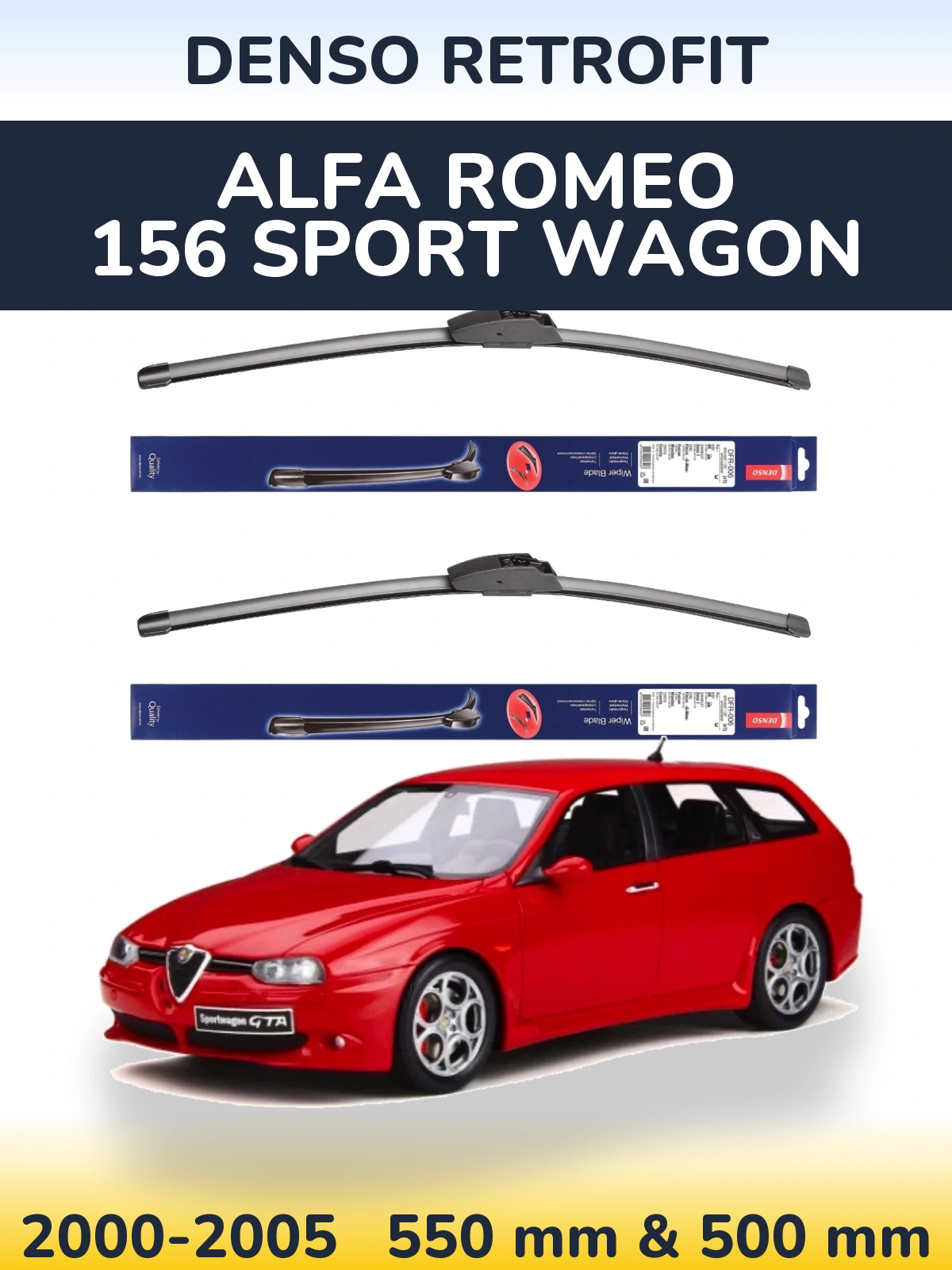Комплект передніх щіток Denso Retrofit 550 & 500 мм для Alfa Romeo 156 Sport Wagon 2000-2005