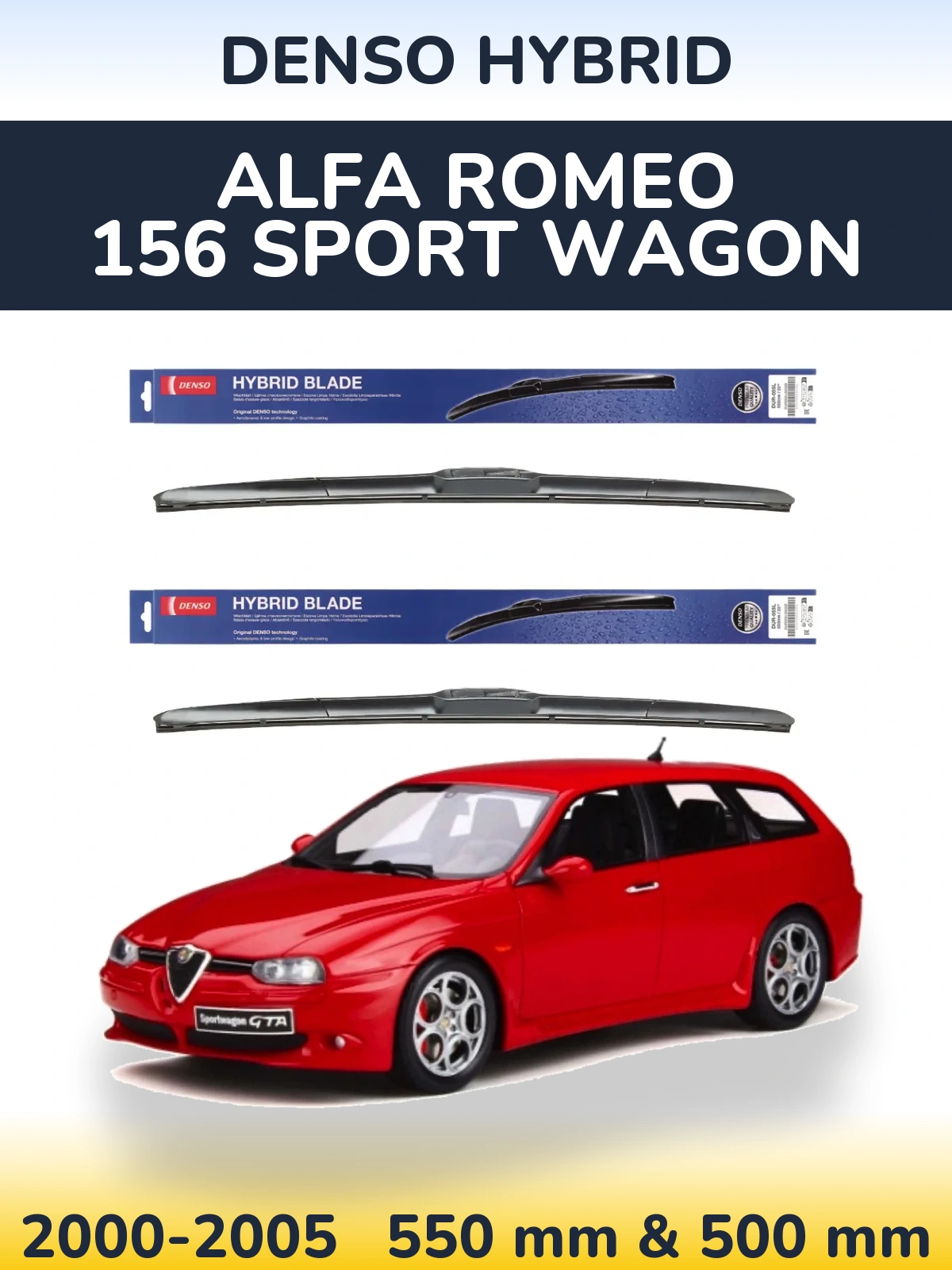 Front wiper blade set Denso Hybrid 550 & 500 mm for Alfa Romeo 156 Sport Wagon 2000-2005
