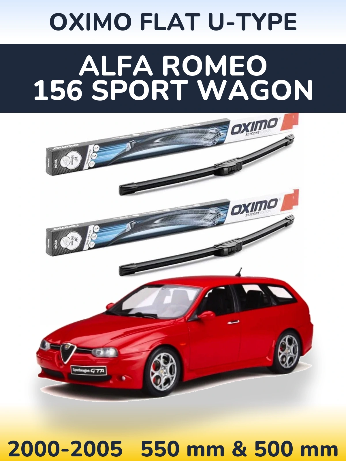 Комплект передних дворников Oximo Flat U-type 550 & 500 мм для Alfa Romeo 156 Sport Wagon 2000-2005