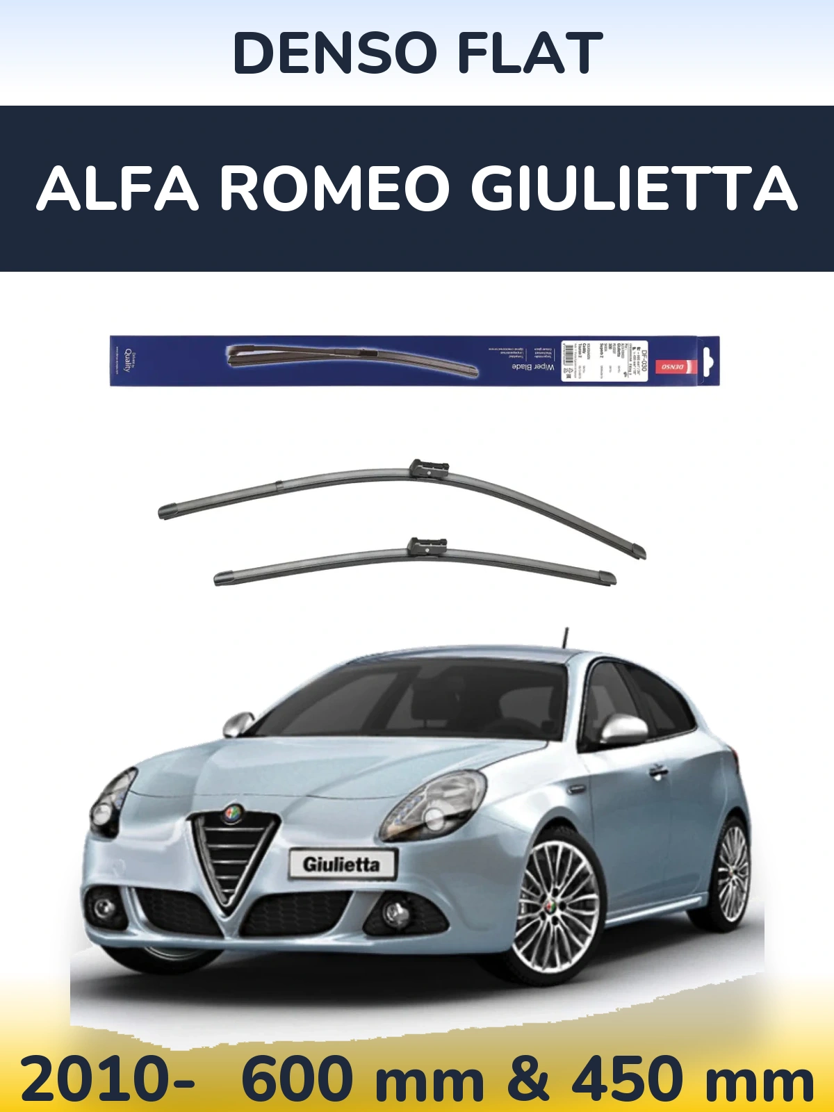Front wiper blade set Denso Flat 600 & 450 mm for Alfa Romeo Giulietta 2010-2026