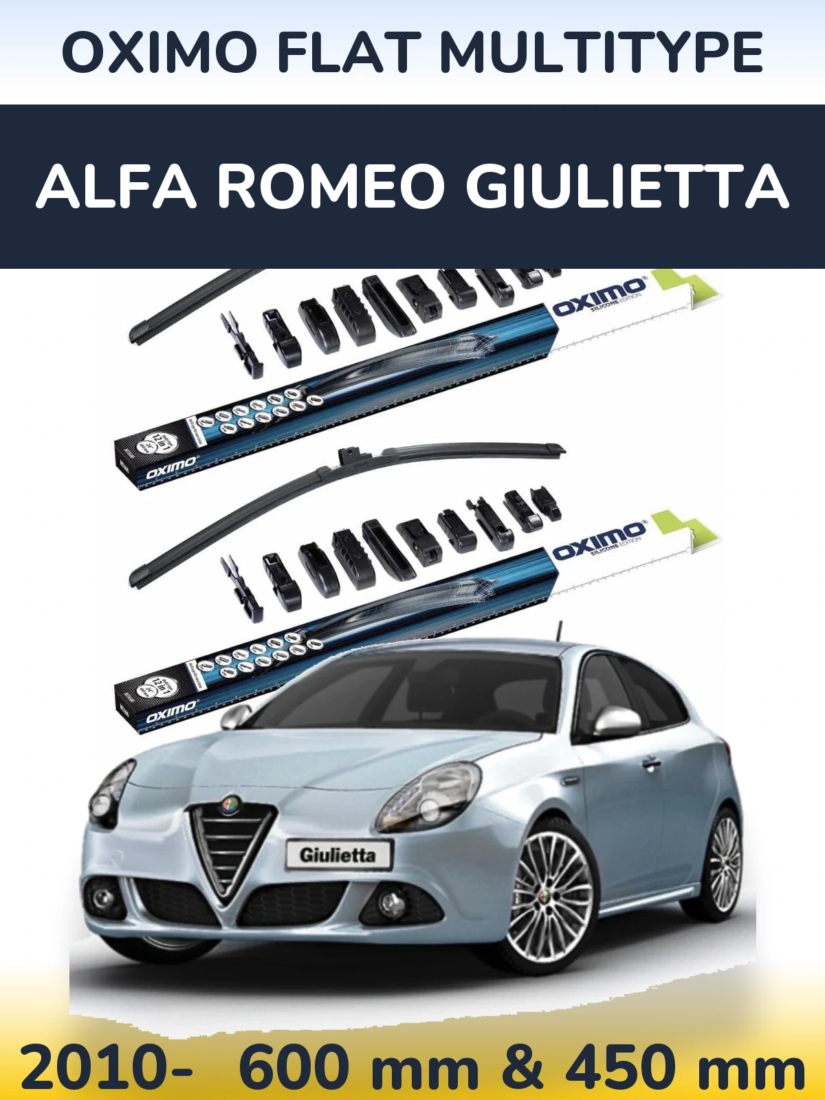 Front wiper blade set Oximo Flat MultiTypee 600 & 450 mm for Alfa Romeo Giulietta 2010-2026