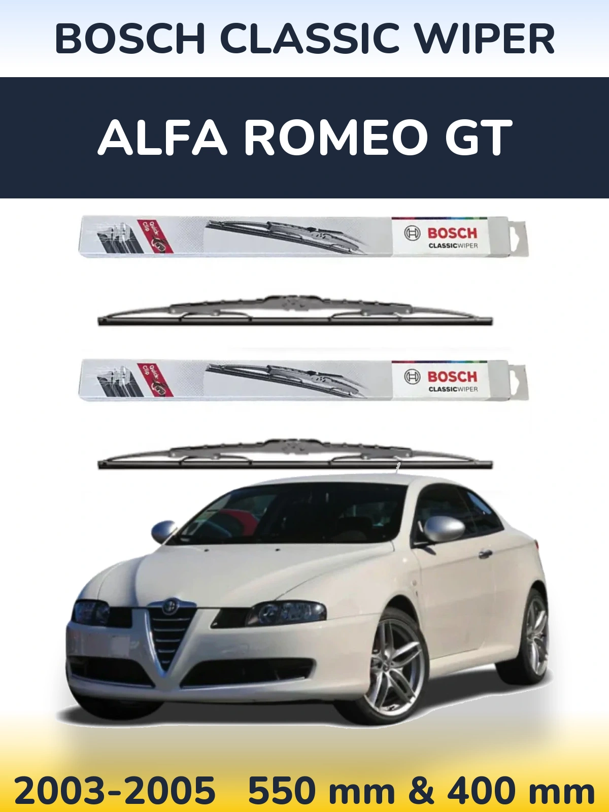 Front wiper blade set BOSCH Classic Wiper 550 & 400 mm for Alfa Romeo GT 2003-2005