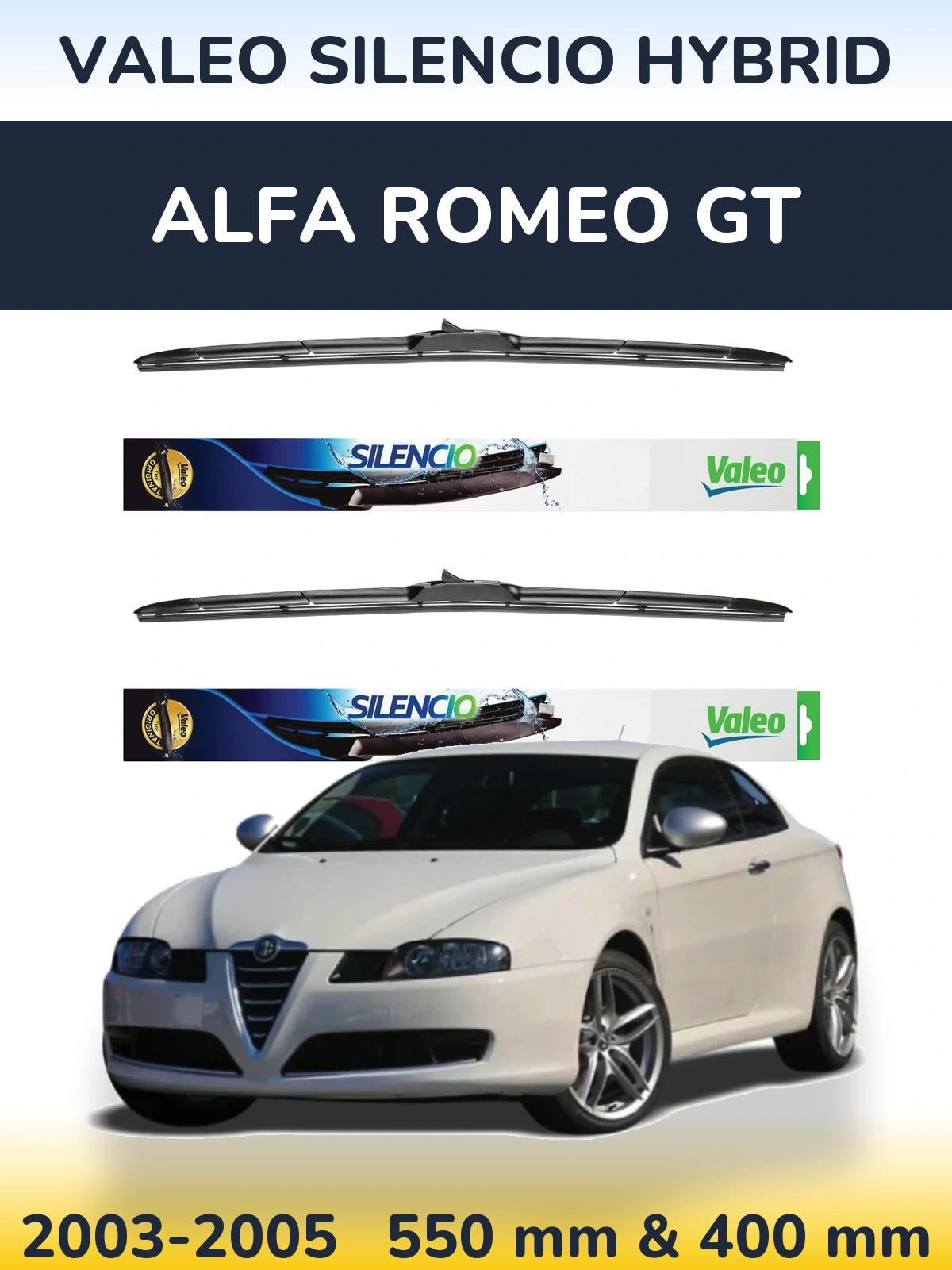 Комплект передніх щіток Valeo Silencio Hybrid 550 & 400 мм для Alfa Romeo GT 2003-2005