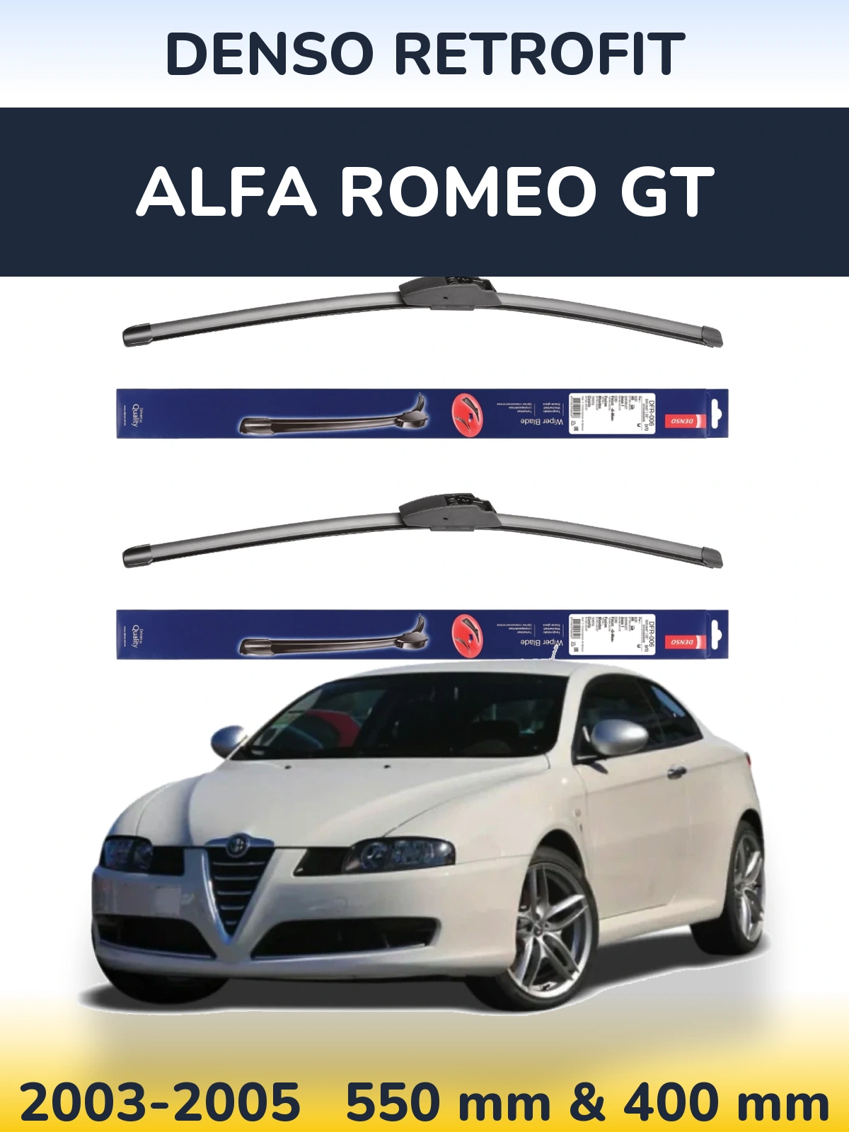 Front wiper blade set Denso Retrofit 550 & 400 mm for Alfa Romeo GT 2003-2005