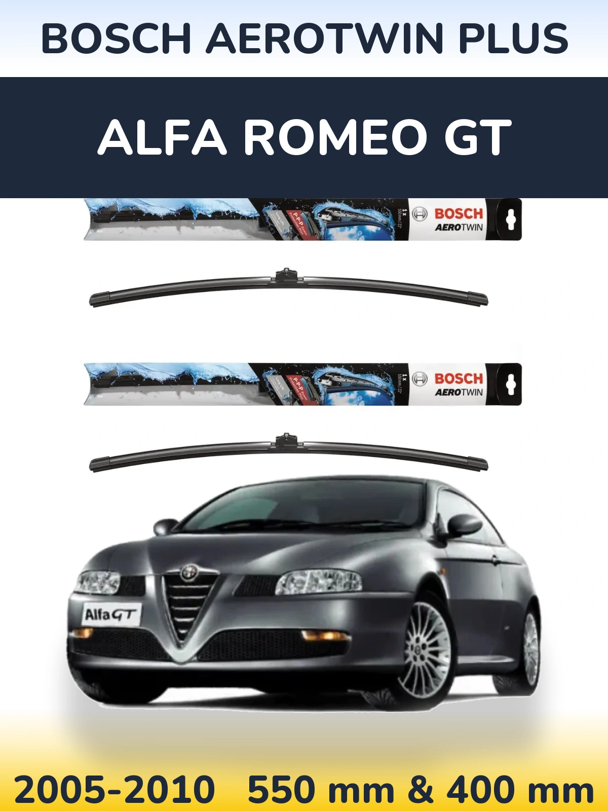 Комплект передніх щіток BOSCH AeroTwin Plus 550 & 400 мм для Alfa Romeo GT 2005-2010