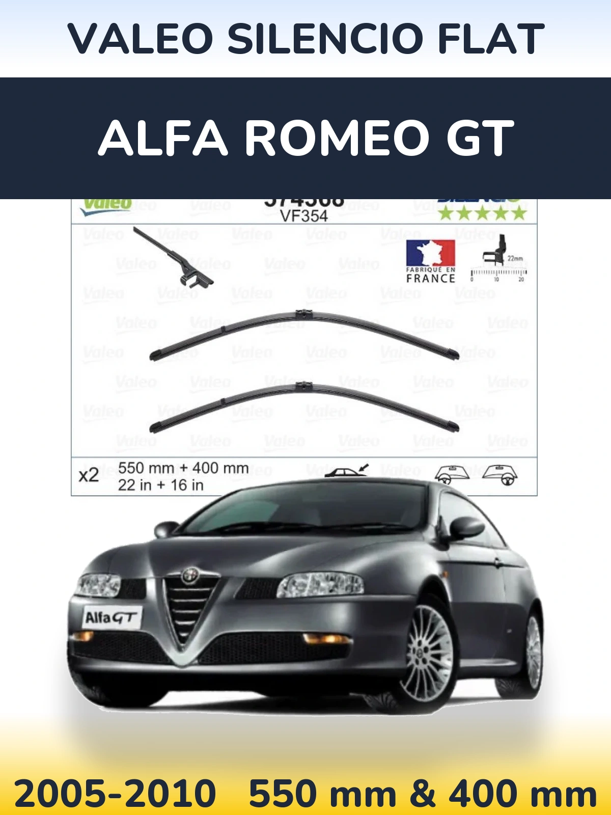 Комплект передніх щіток Valeo Silencio Flat 550 & 400 мм для Alfa Romeo GT 2005-2010