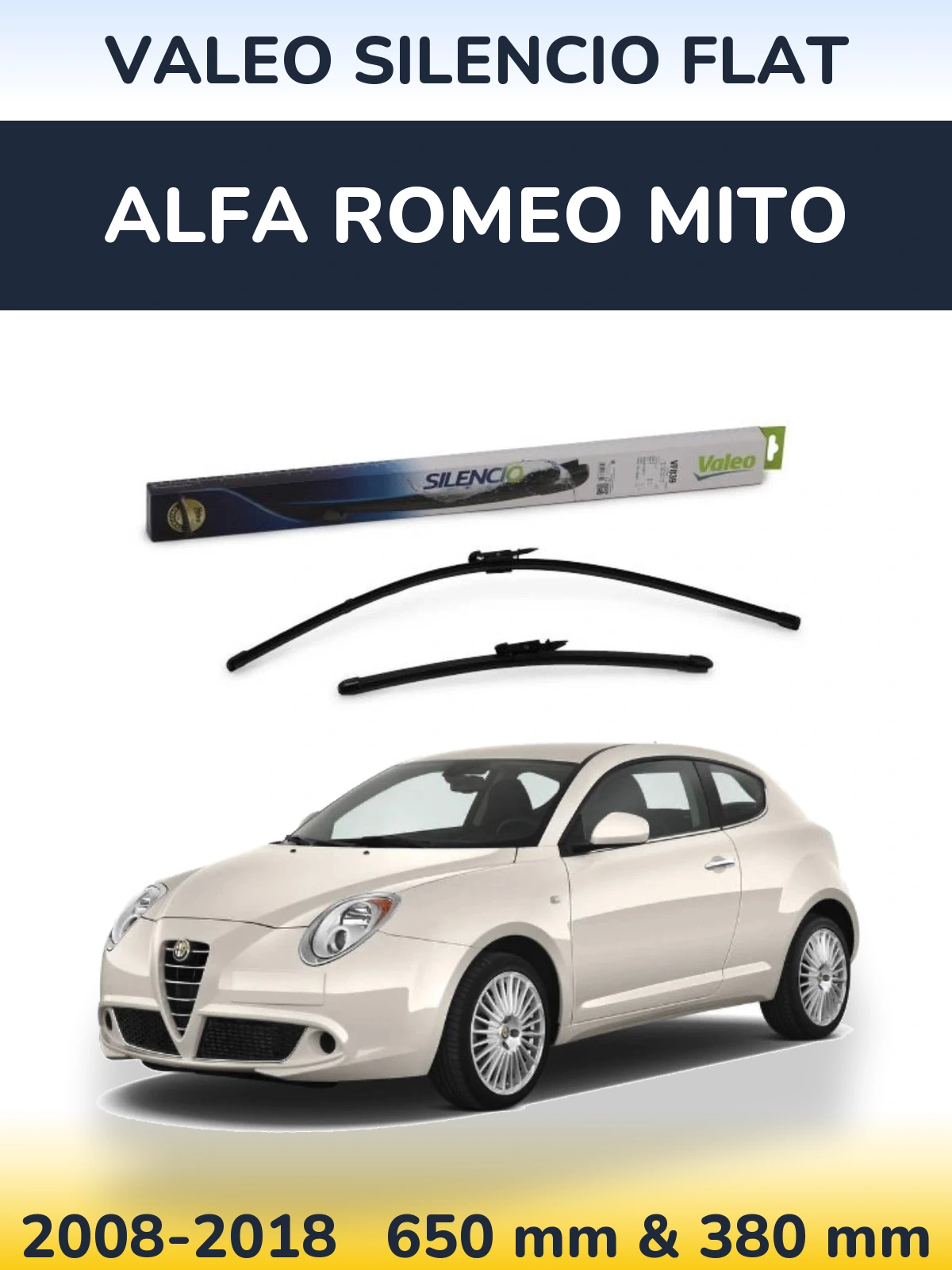 Комплект передних дворников Valeo Silencio Flat 650 & 380 мм для Alfa Romeo MiTo 2008-2018
