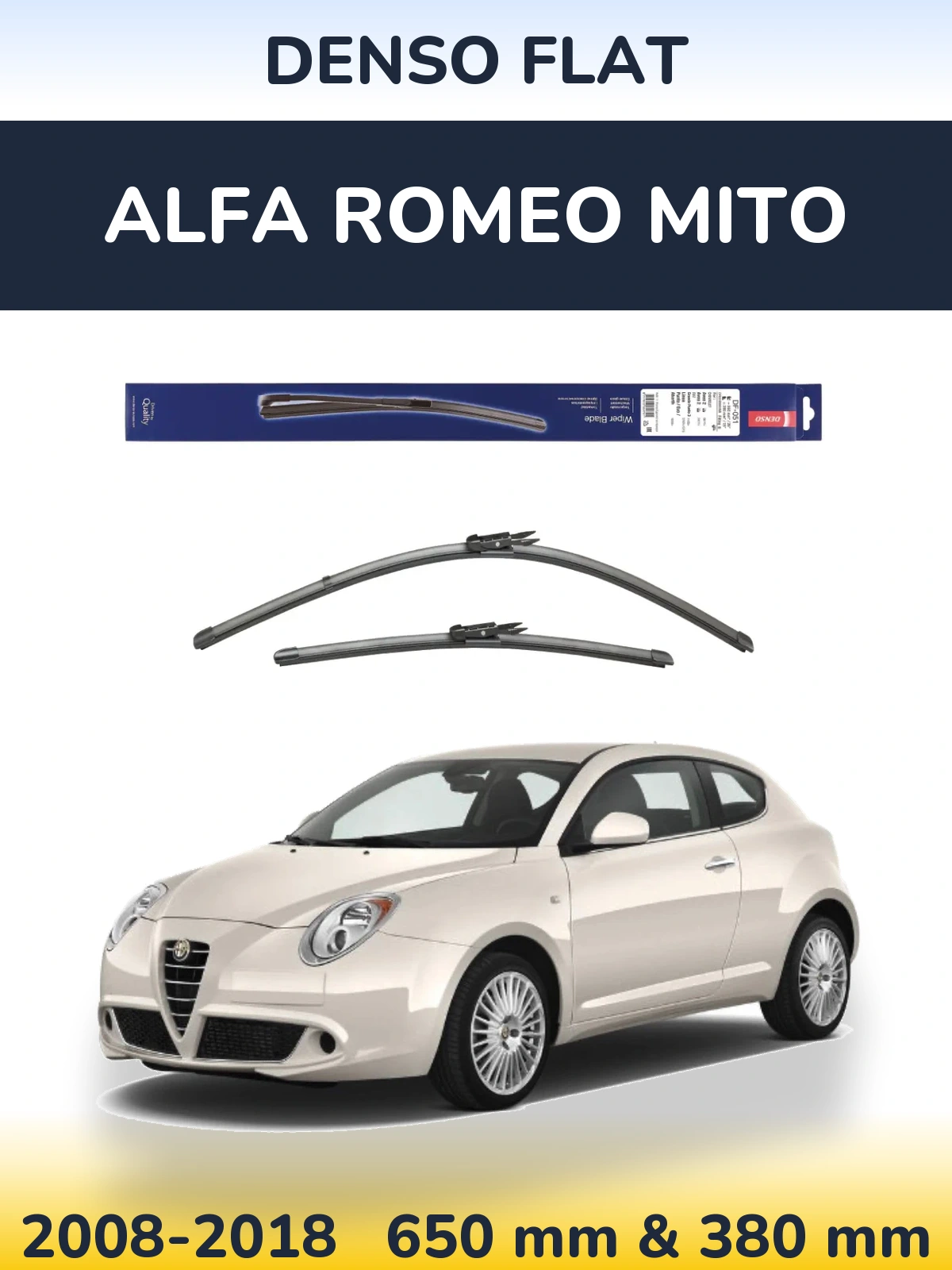 Front wiper blade set Denso Flat 650 & 380 mm for Alfa Romeo MiTo 2008-2018