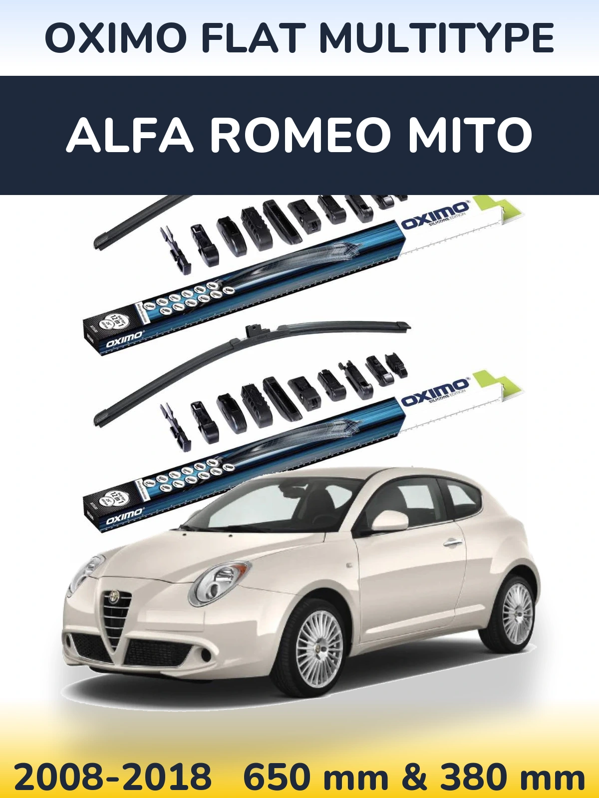 Комплект передних дворников Oximo Flat MultiТипe 650 & 380 мм для Alfa Romeo MiTo 2008-2018