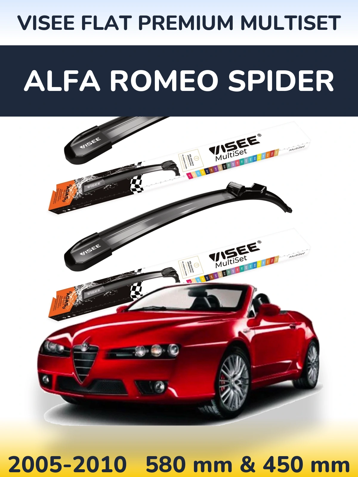 Комплект передних дворников VISEE FLAT PREMIUM MultiSet 580 & 450 мм для Alfa Romeo Spider 2005-2010