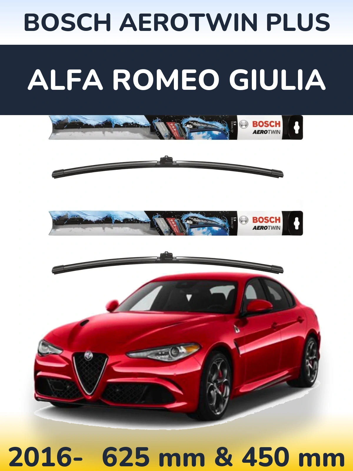 Комплект передних дворников BOSCH AeroTwin Plus 600 & 450 мм для Alfa Romeo Giulia 2016-2026