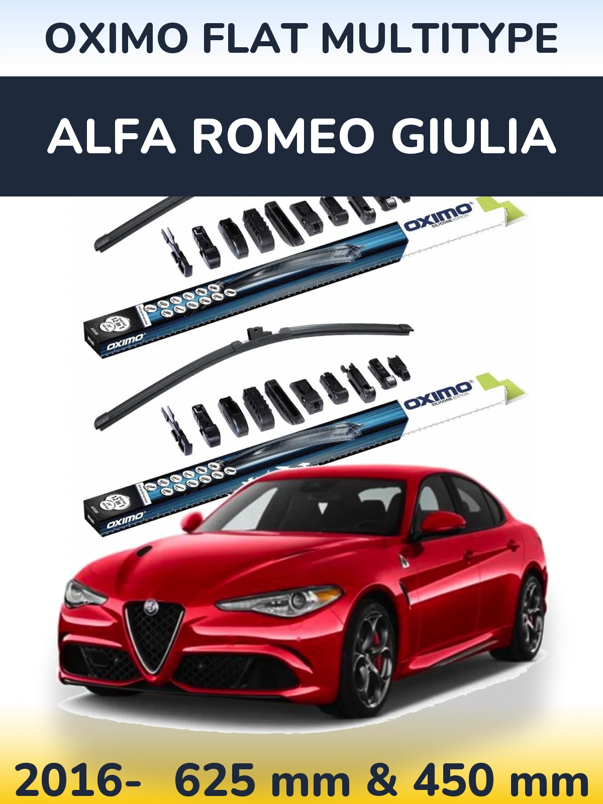 Front wiper blade set Oximo Flat MultiTypee 600 & 450 mm for Alfa Romeo Giulia 2016-2026