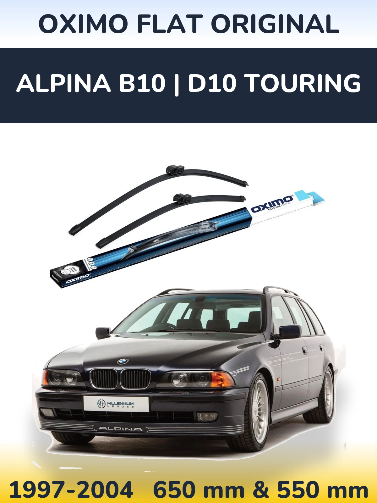 Front wiper blade set Oximo Flat Original 650 & 550 mm for Alpina B10 | D10 Touring 1997-2004