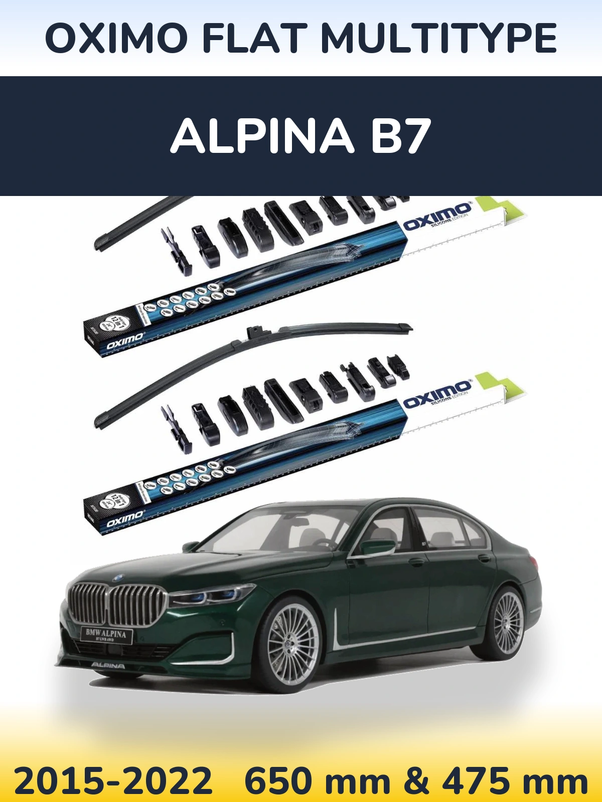 Front wiper blade set Oximo Flat MultiTypee 650 & 475 mm for Alpina B7 2015-2022