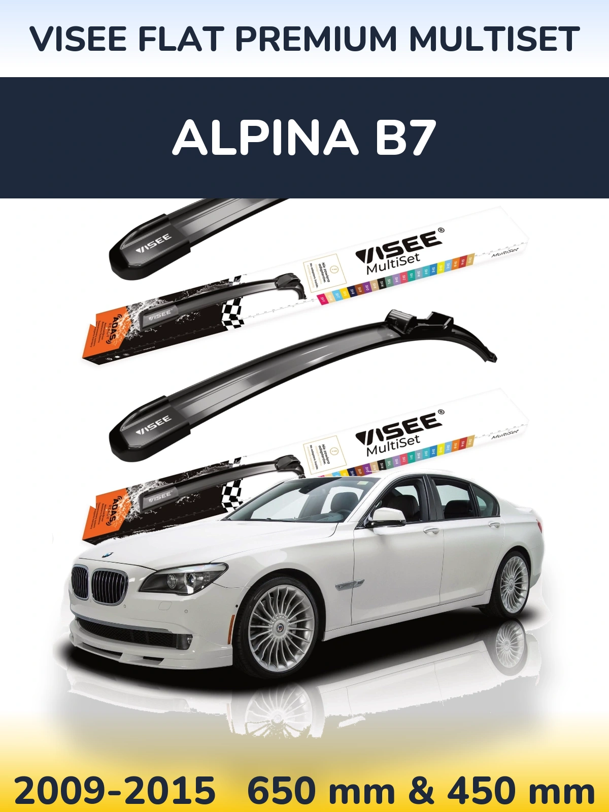 Front wiper blade set VISEE FLAT PREMIUM MultiSet 650 & 450 mm for Alpina B7 2009-2015