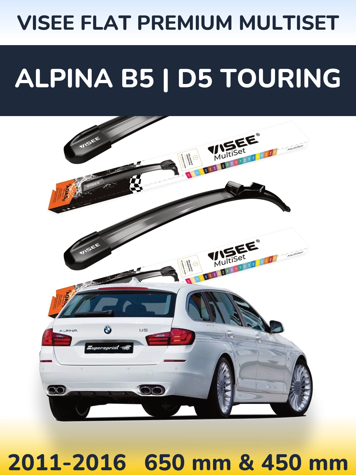 Front wiper blade set VISEE FLAT PREMIUM MultiSet 650 & 450 mm for Alpina B5 | D5 Touring 2011-2016