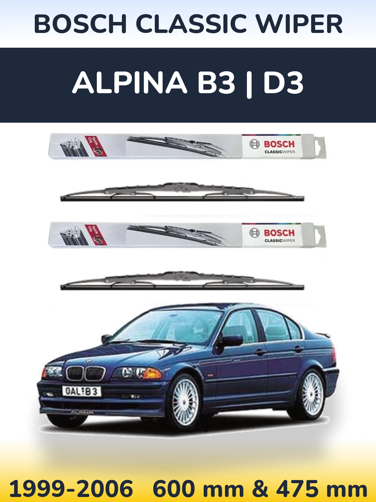 Front wiper blade set BOSCH Classic Wiper 600 & 475 mm for Alpina B3 | D3 1999-2006