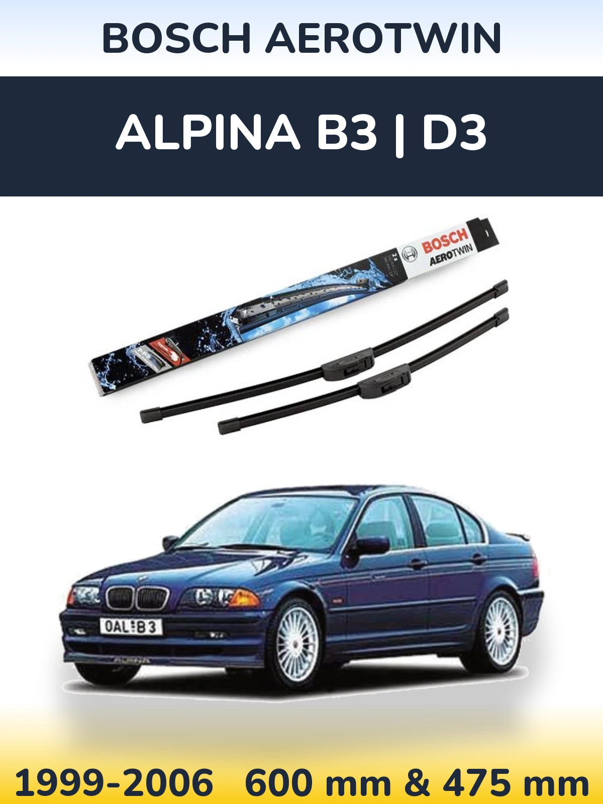 Front wiper blade set BOSCH AeroTwin 600 & 475 mm for Alpina B3 | D3 1999-2006