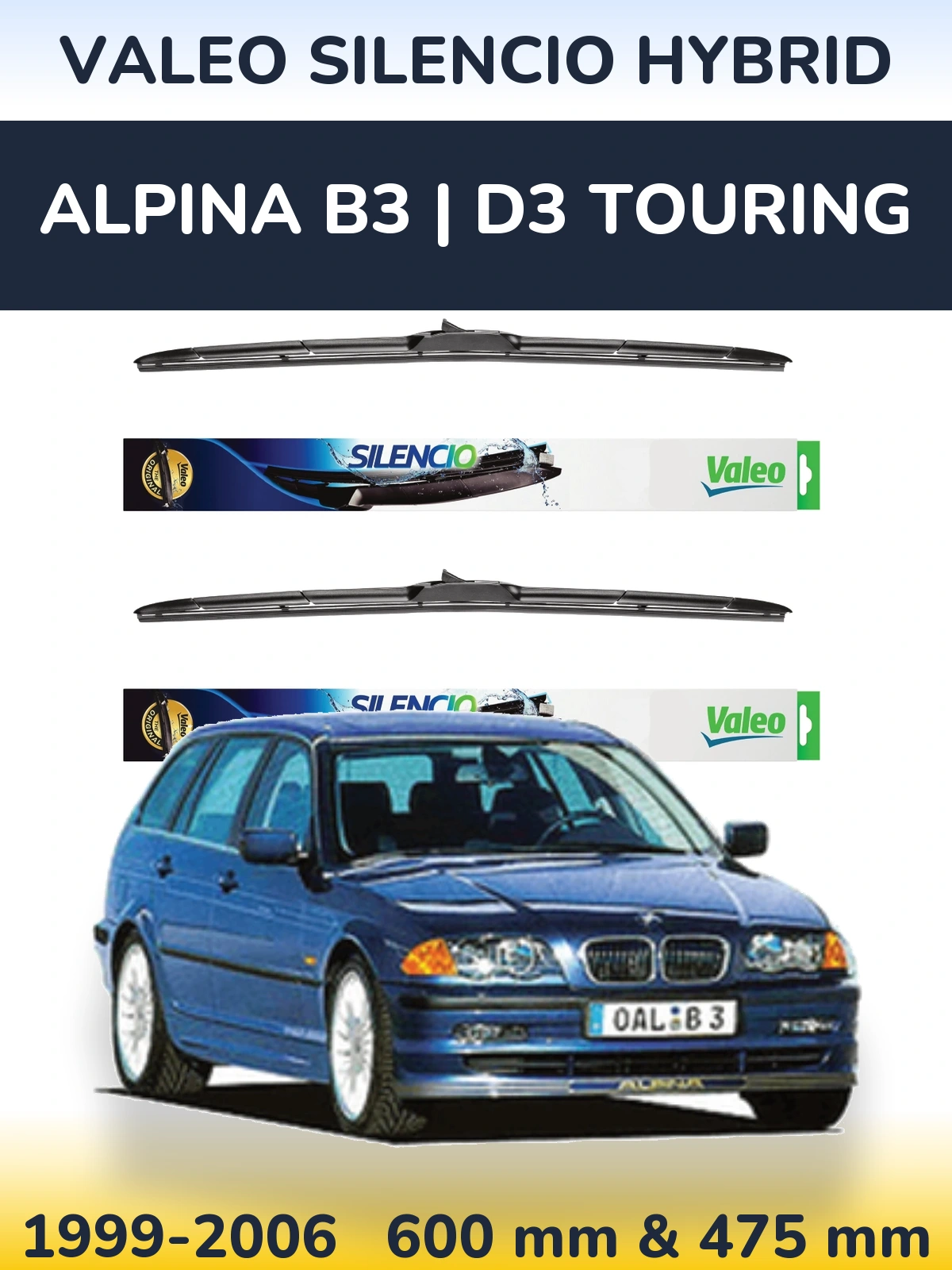 Комплект передніх щіток Valeo Silencio Hybrid 600 & 475 мм для Alpina B3 | D3 Touring 1999-2006
