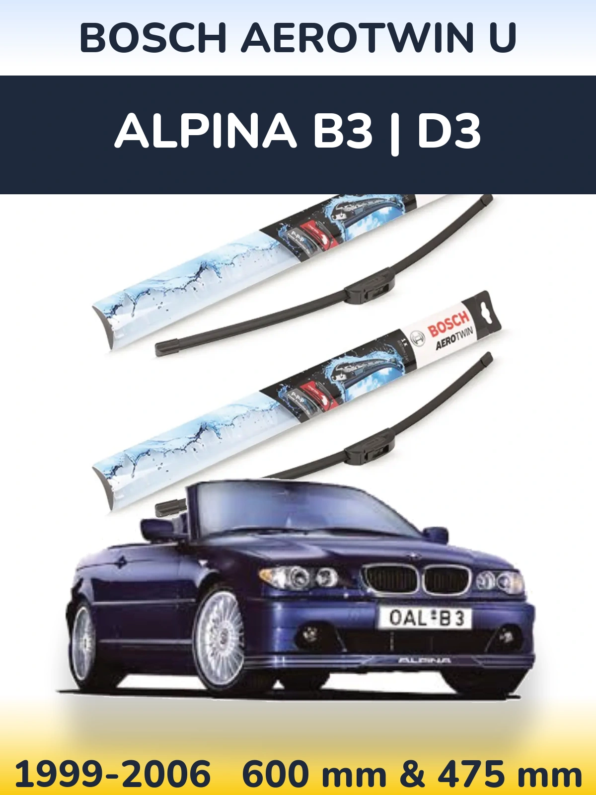 Front wiper blade set BOSCH AeroTwin U 600 & 475 mm for Alpina B3 | D3 1999-2006