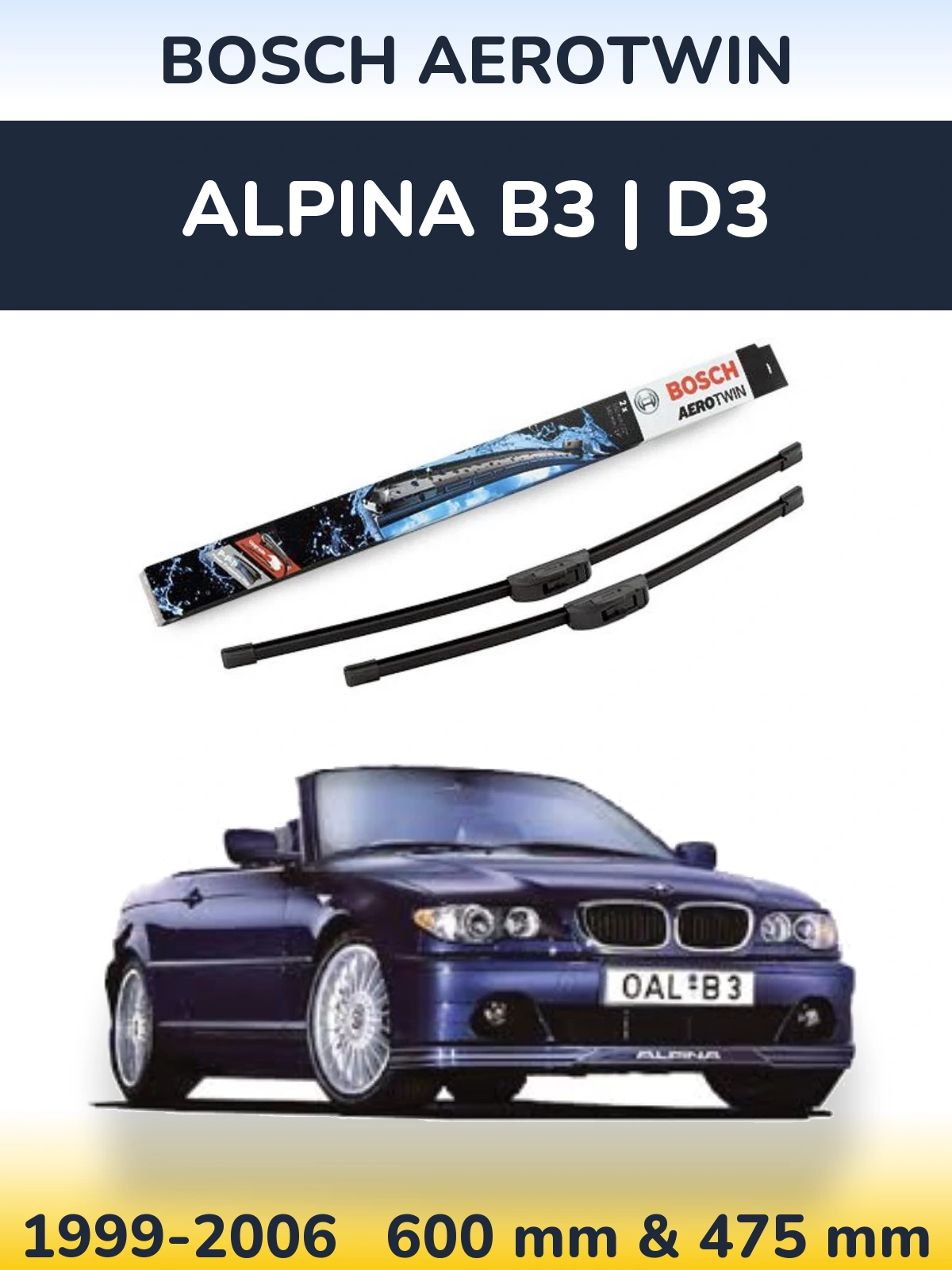 Front wiper blade set BOSCH AeroTwin 600 & 475 mm for Alpina B3 | D3 1999-2006
