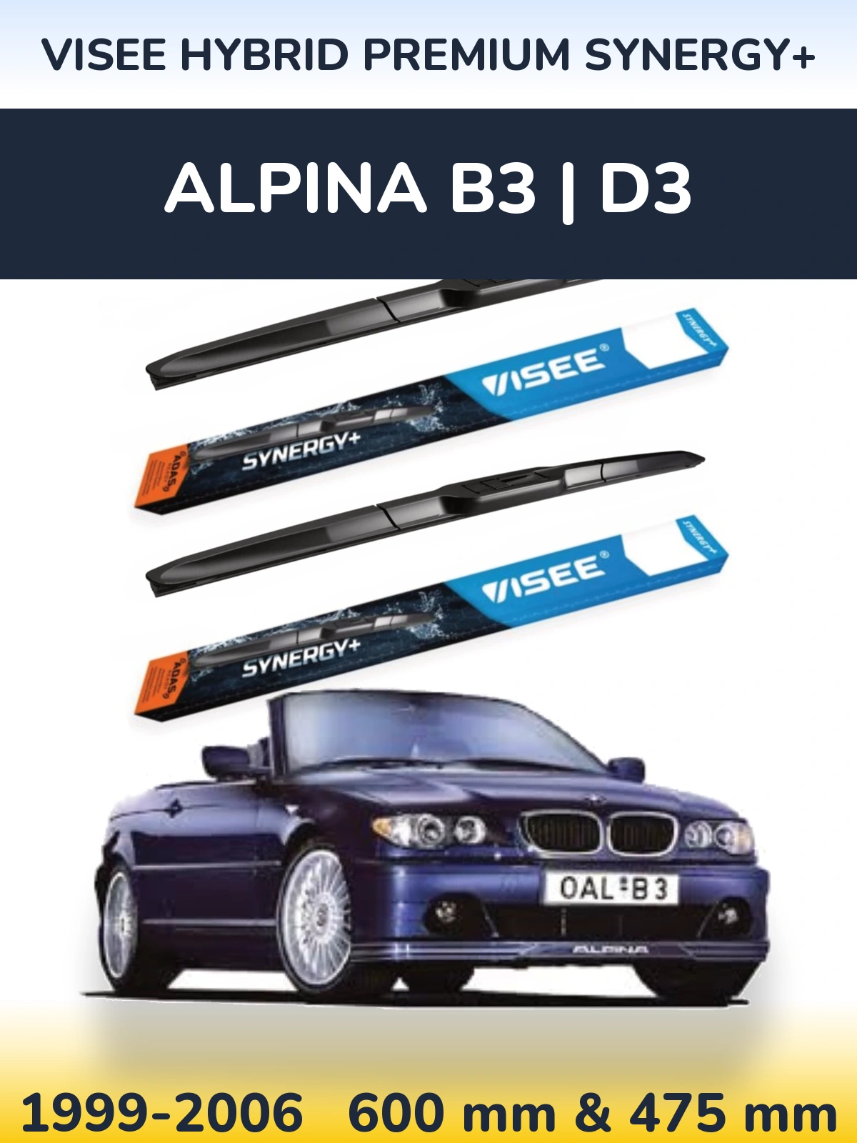 Front wiper blade set VISEE HYBRID PREMIUM SYNERGY+ 600 & 475 mm for Alpina B3 | D3 1999-2006