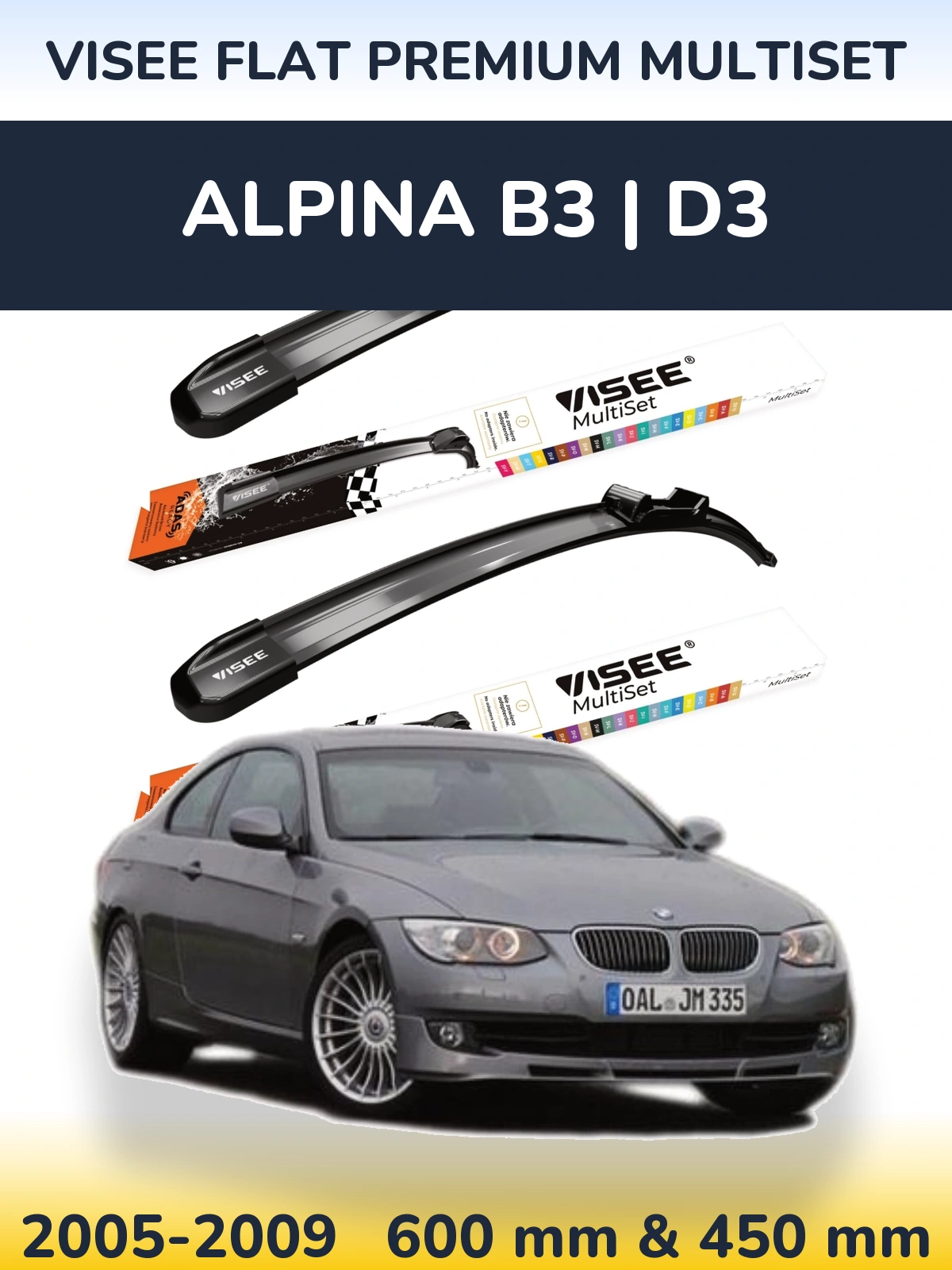 Front wiper blade set VISEE FLAT PREMIUM MultiSet 600 & 450 mm for Alpina B3 | D3 2005-2009
