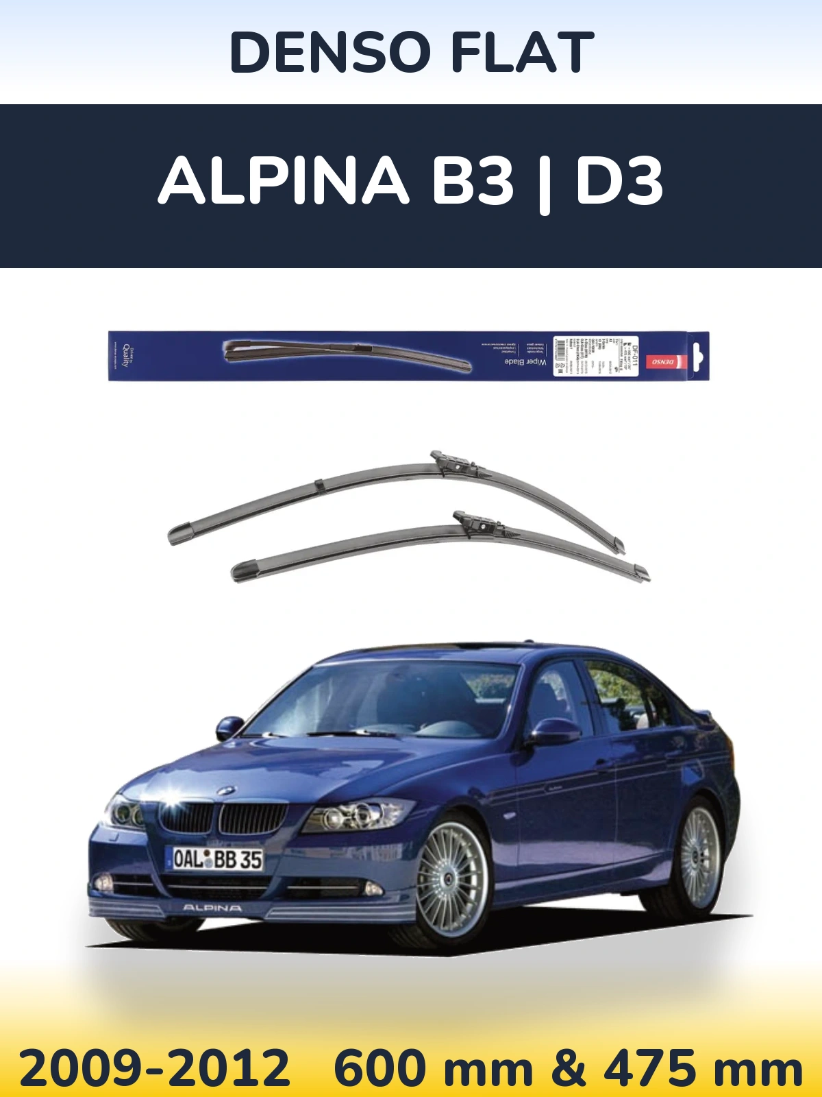 Front wiper blade set Denso Flat 600 & 475 mm for Alpina B3 | D3 2009-2012