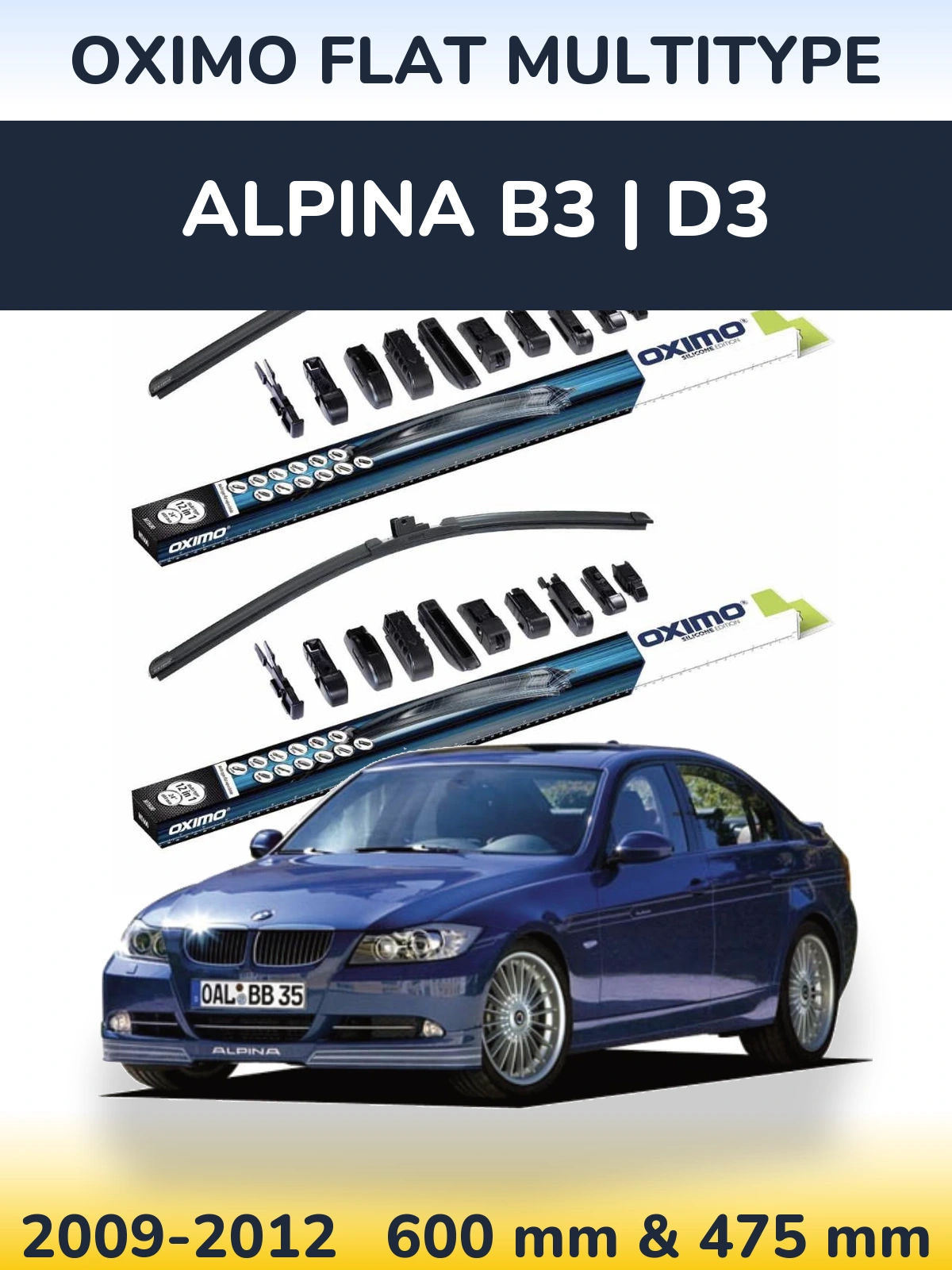 Front wiper blade set Oximo Flat MultiTypee 600 & 475 mm for Alpina B3 | D3 2009-2012