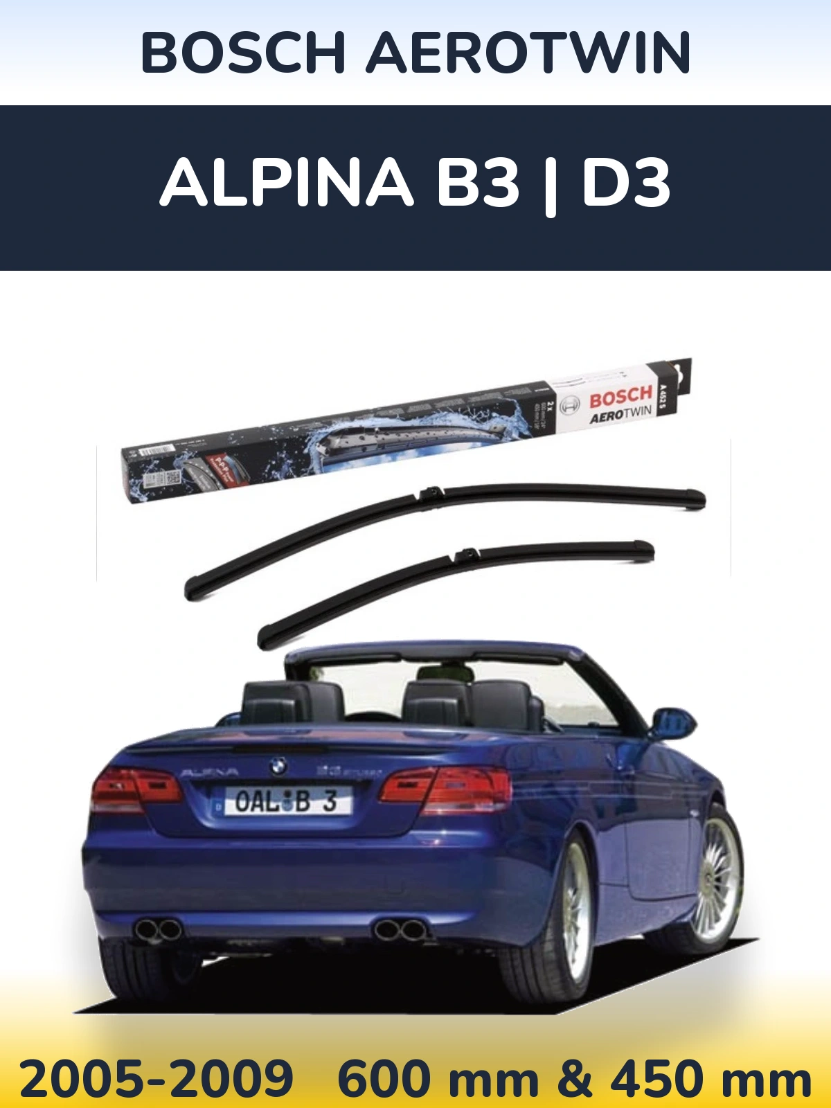 Front wiper blade set BOSCH AeroTwin 600 & 450 mm for Alpina B3 | D3 2005-2009