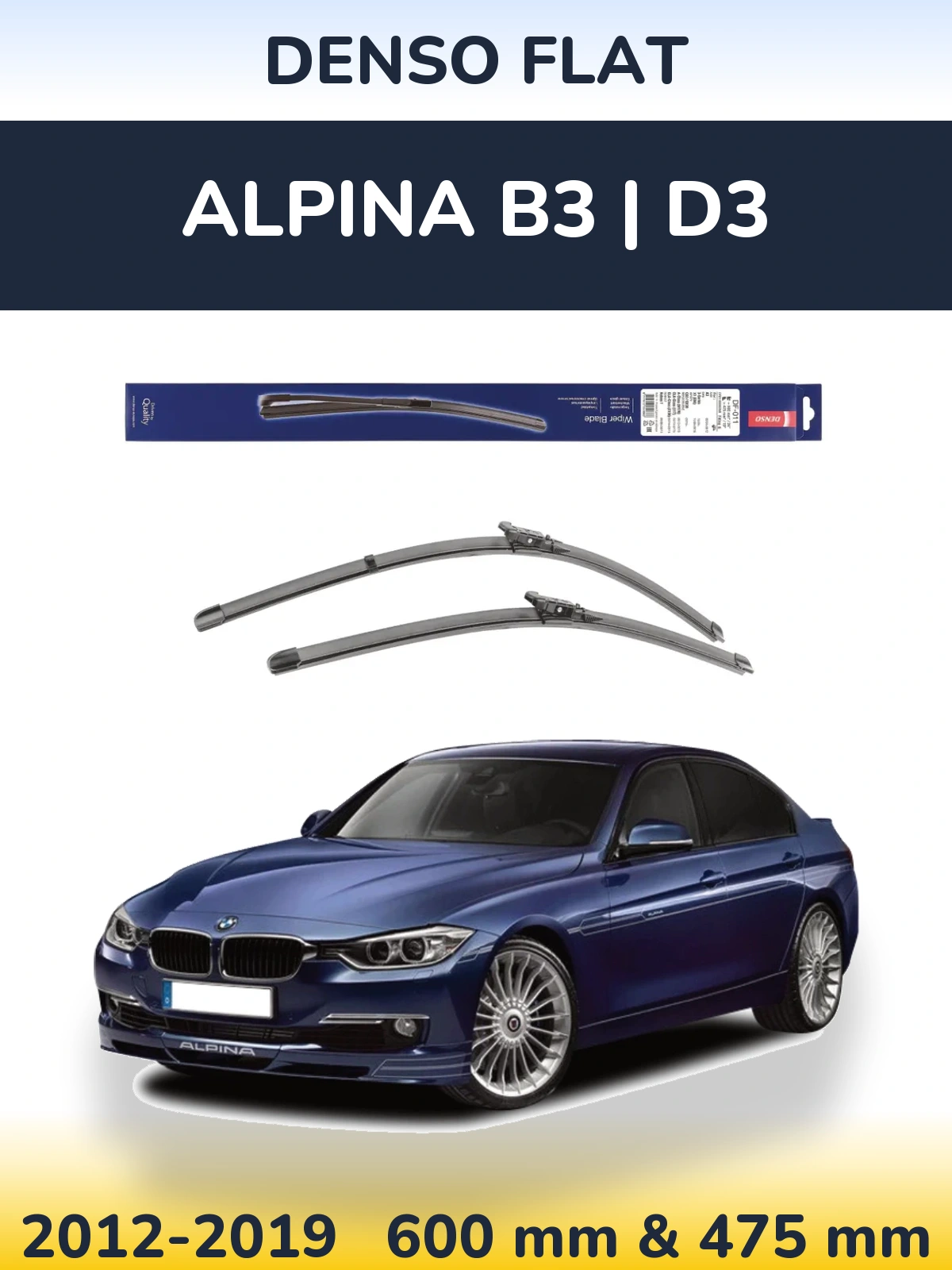 Front wiper blade set Denso Flat 600 & 475 mm for Alpina B3 | D3 2012-2019