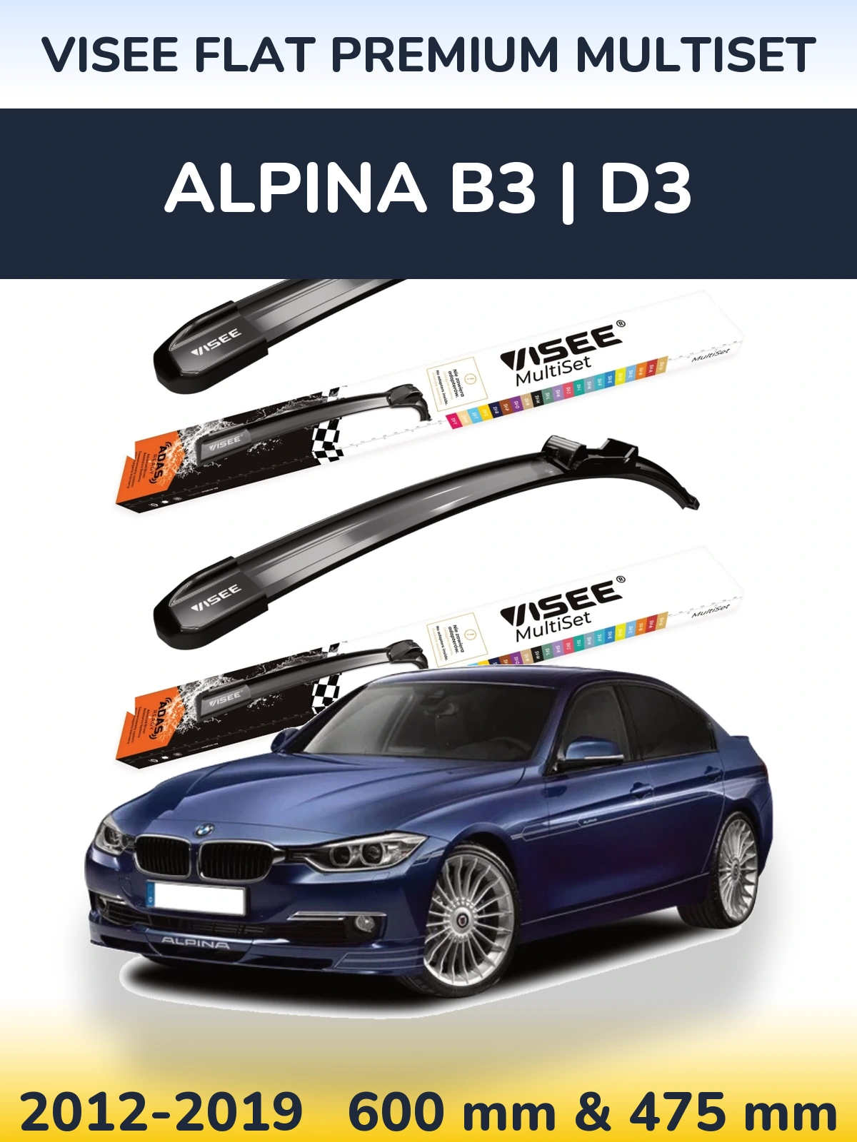 Front wiper blade set VISEE FLAT PREMIUM MultiSet 600 & 475 mm for Alpina B3 | D3 2012-2019