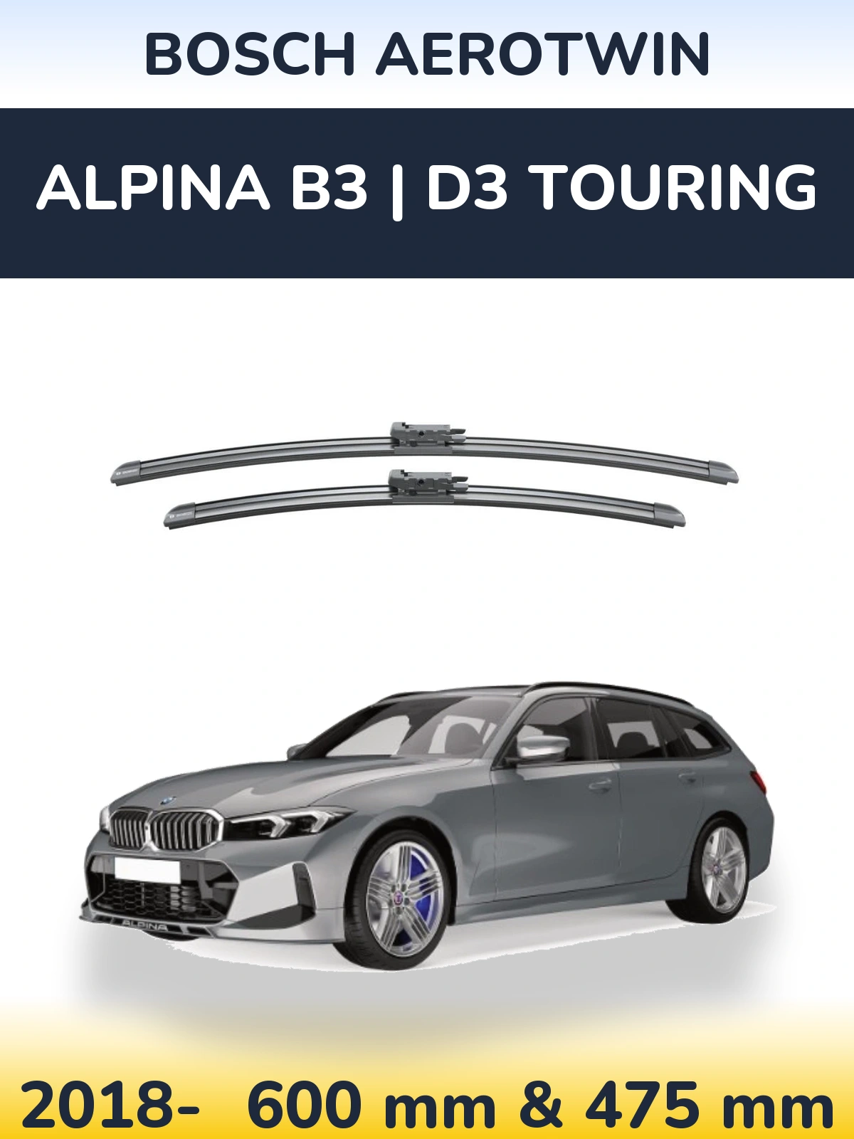 Front wiper blade set BOSCH AeroTwin 600 & 475 mm for Alpina B3 | D3 Touring 2018-2026
