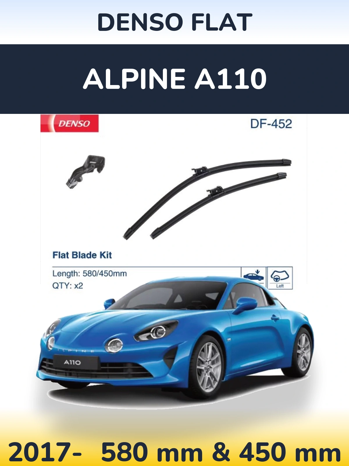 Комплект передних дворников Denso Flat 580 & 450 мм для Alpine A110 2017-2026