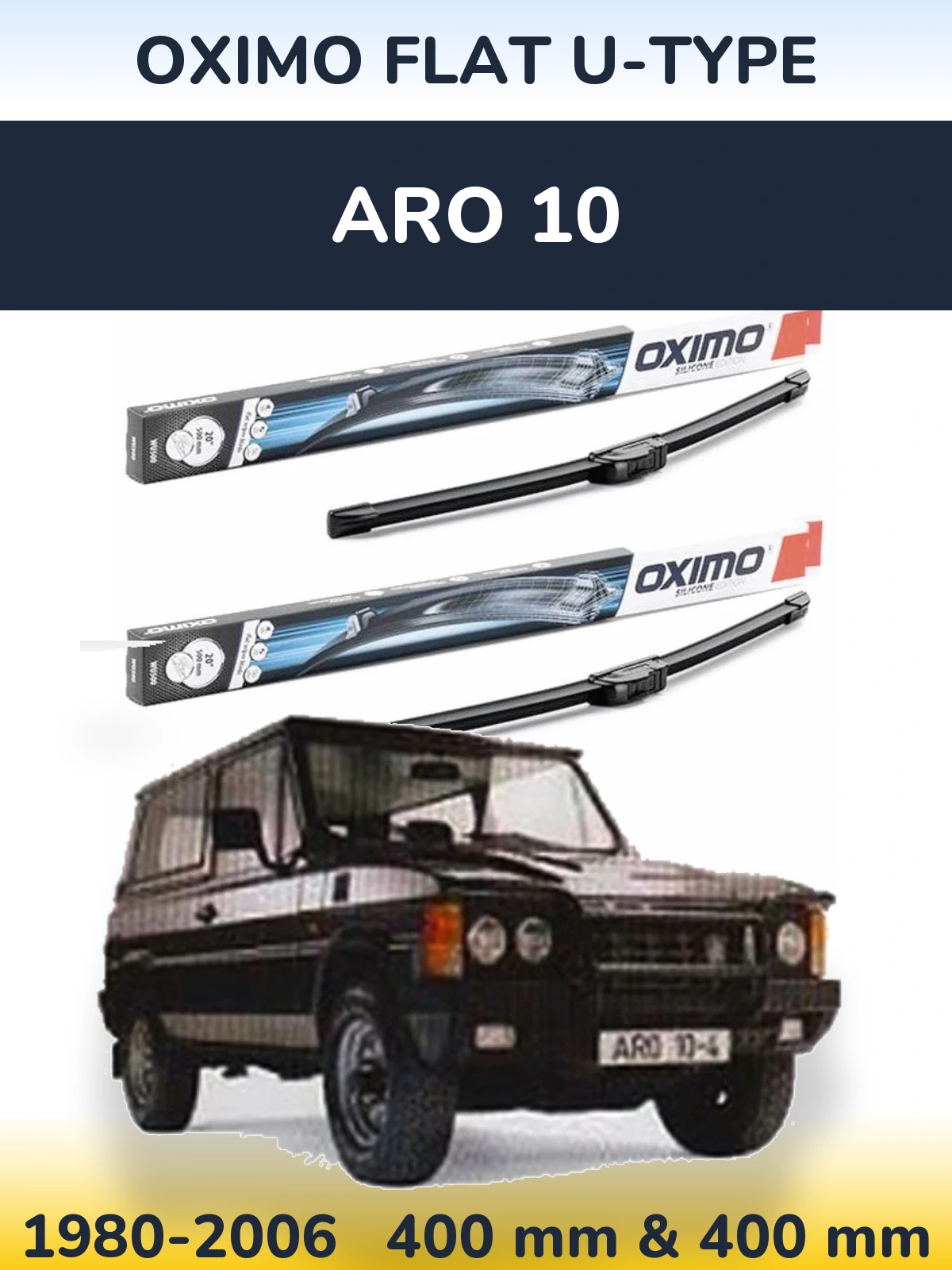 Front wiper blade set Oximo Flat U-type 400 & 400 mm for ARO 10 1980-2006